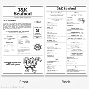 Menu Design by beumana for J&K Seafood Shack | Design: #30213823