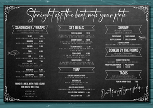 Menu Design by Nina Bain for J&K Seafood Shack | Design #30179375