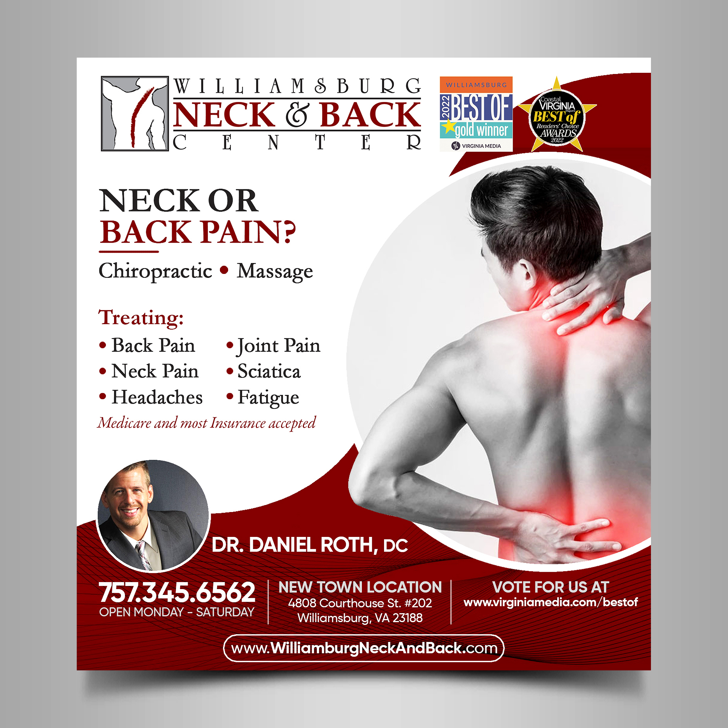 Advertisement Design by Designers Hub for Williamsburg Neck and Back Center | Design #30220611