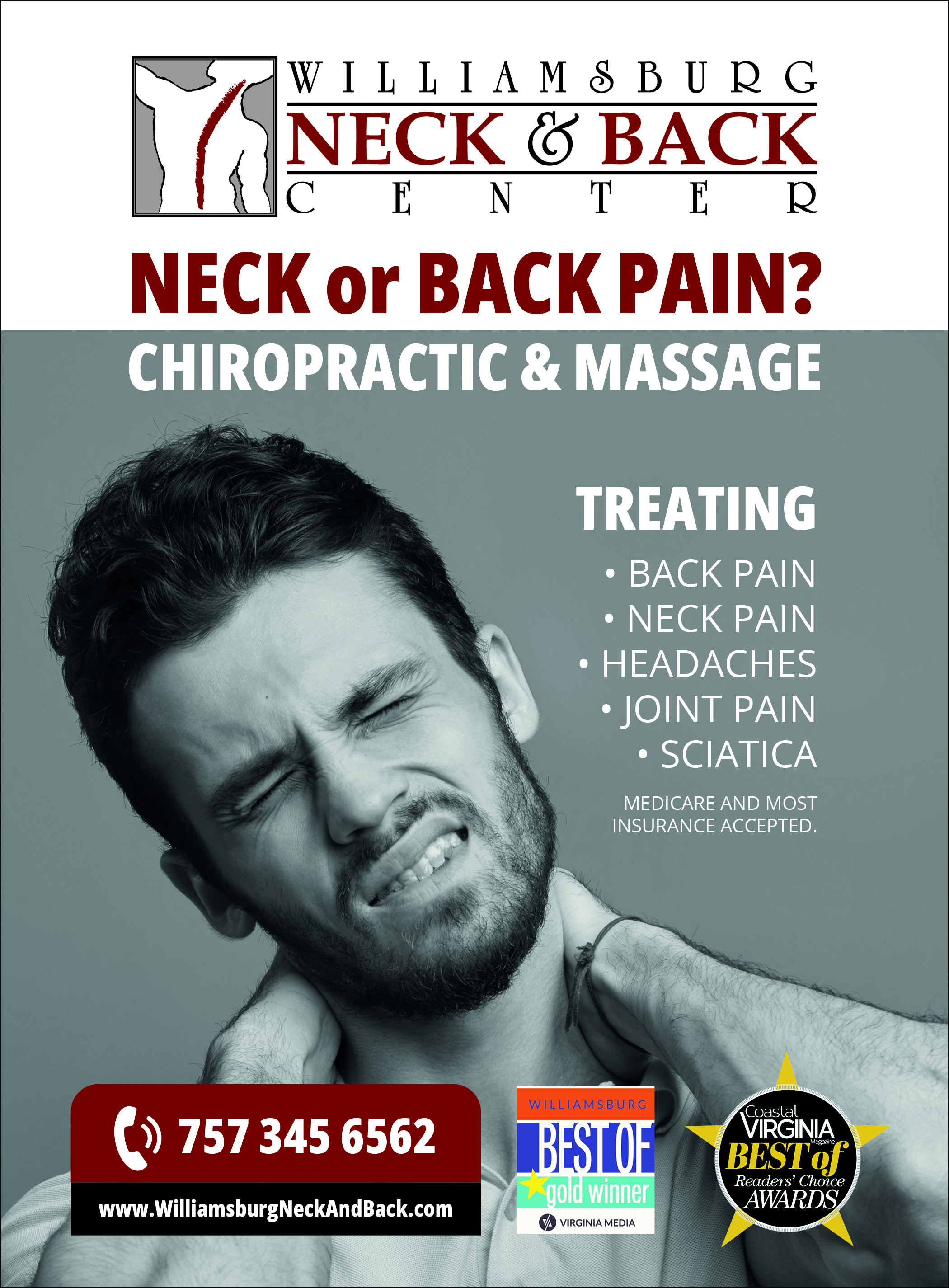 Design Publicitaire par MarkoE pour Williamsburg Neck and Back Center | Design #30190125