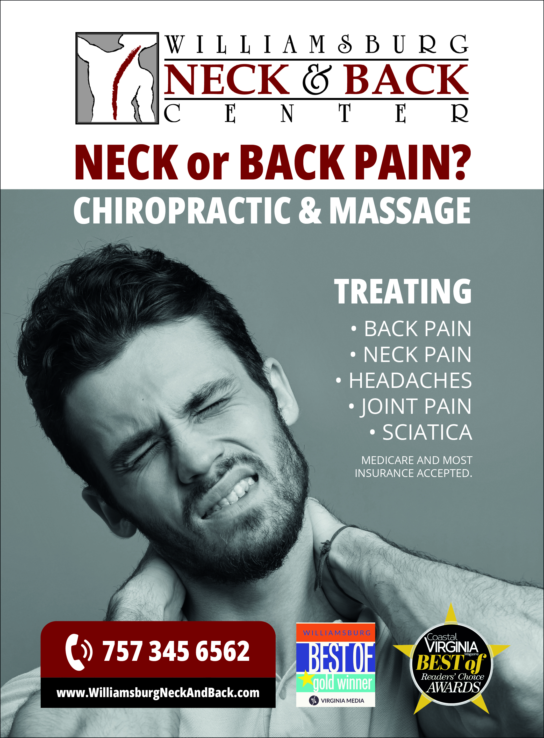 Advertisement Design by MarkoE for Williamsburg Neck and Back Center | Design #30190974