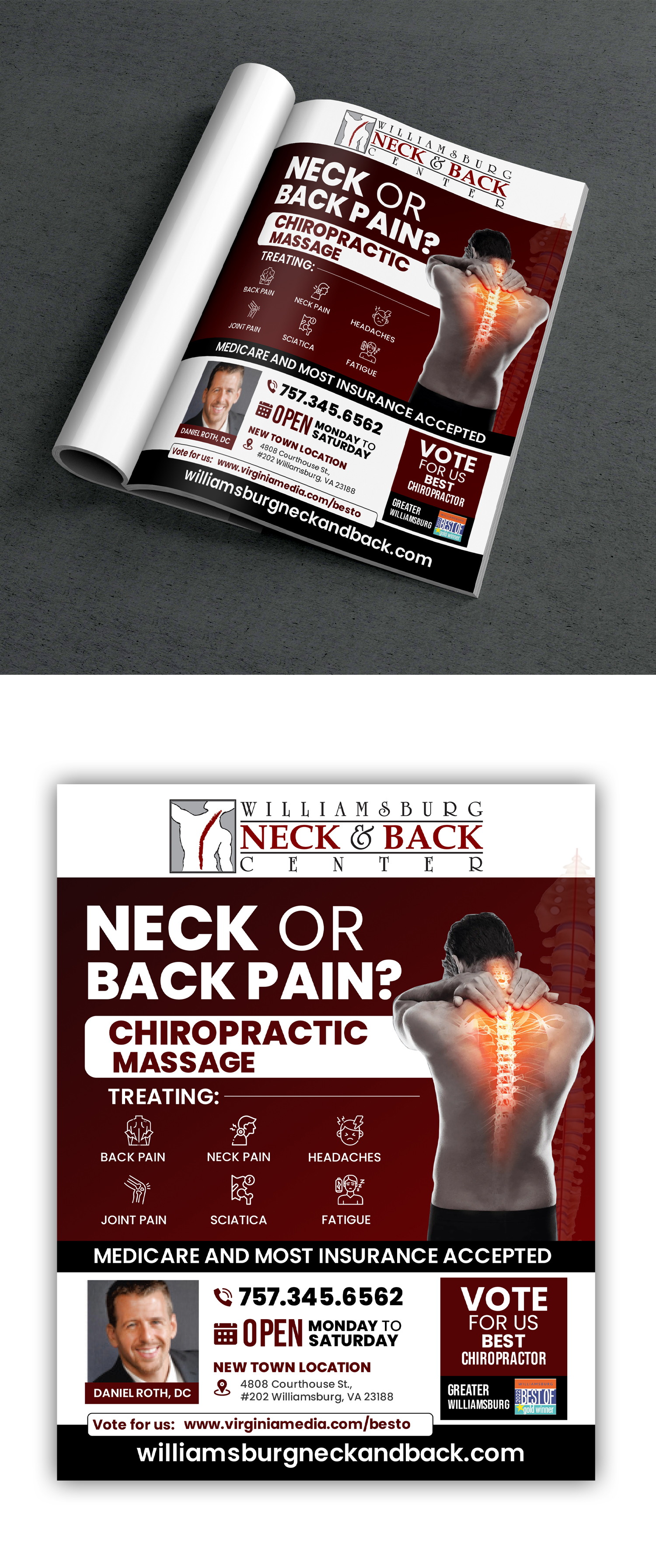 Advertisement Design by debdesign for Williamsburg Neck and Back Center | Design #30190041
