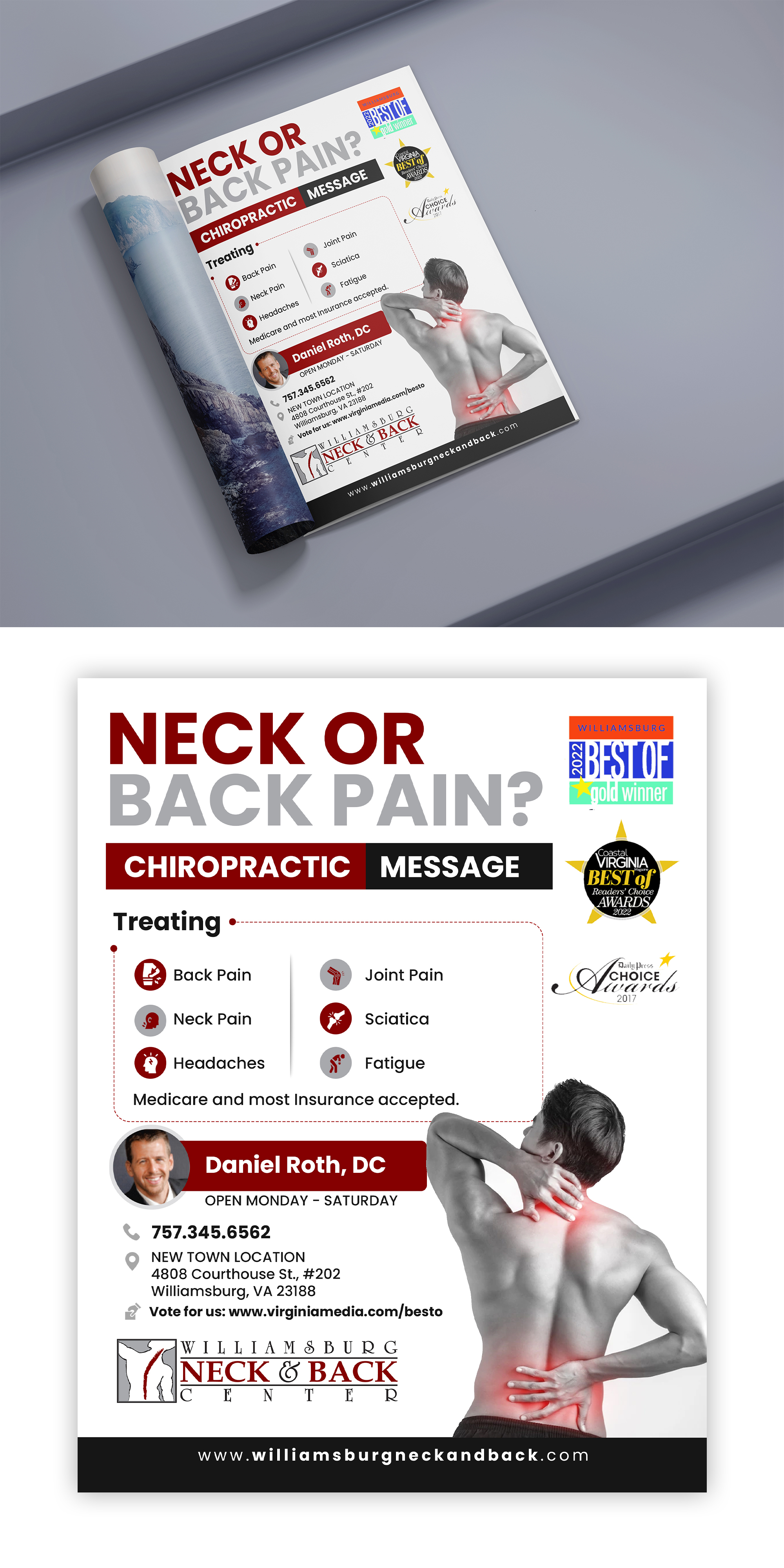 Advertisement Design by debdesign for Williamsburg Neck and Back Center | Design #30190884