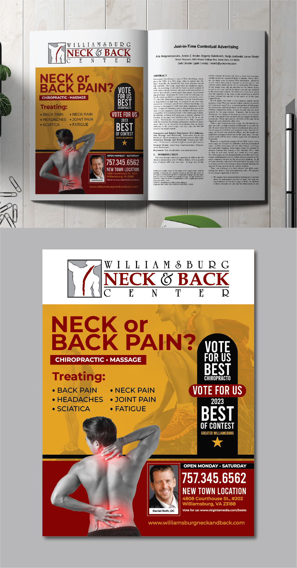 Diseño Publicitario por 3Guys para Williamsburg Neck and Back Center | Diseño #30186032
