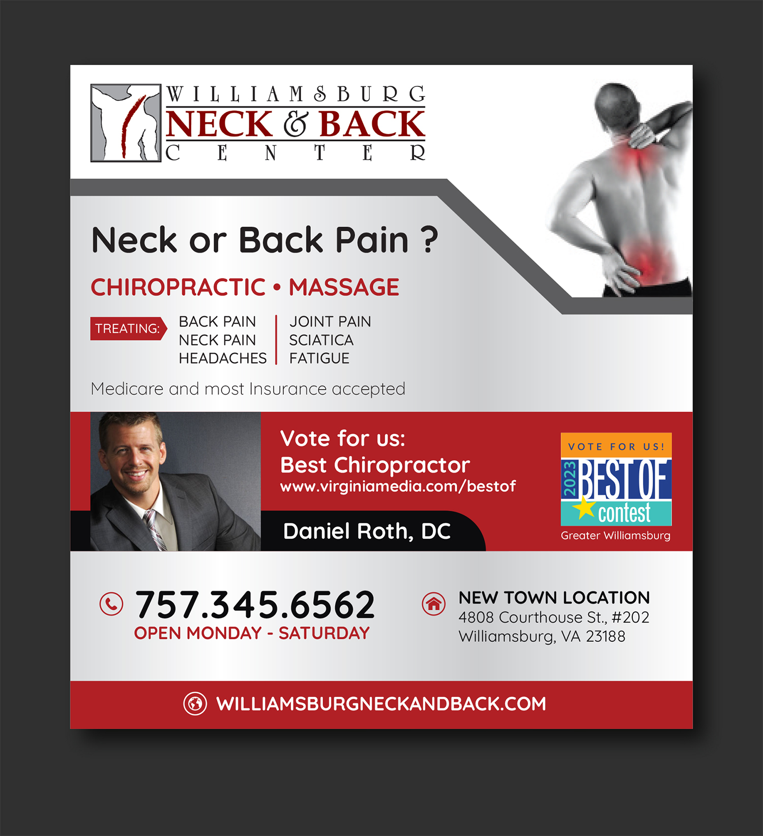 Advertisement Design by saurov for Williamsburg Neck and Back Center | Design #30186835