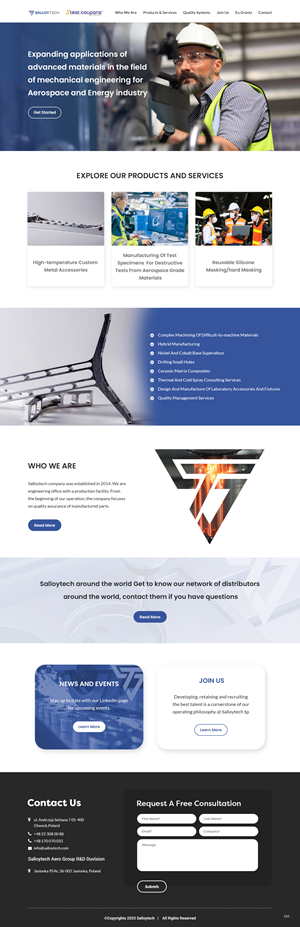 Salloytech website for the aerospace industry