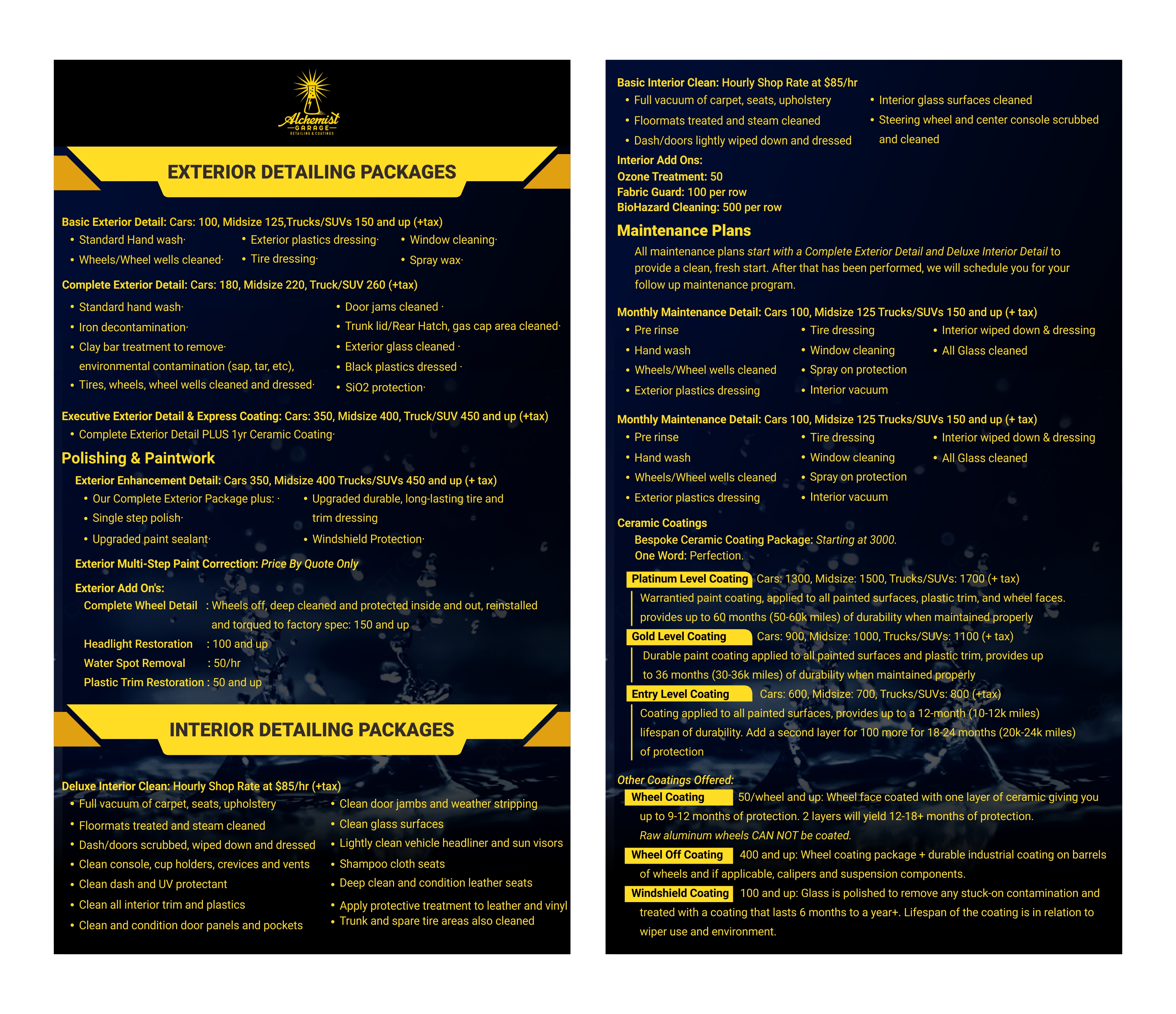 Design de Menu par Benz 100 pour alchemist garage detailing | Design #30255746