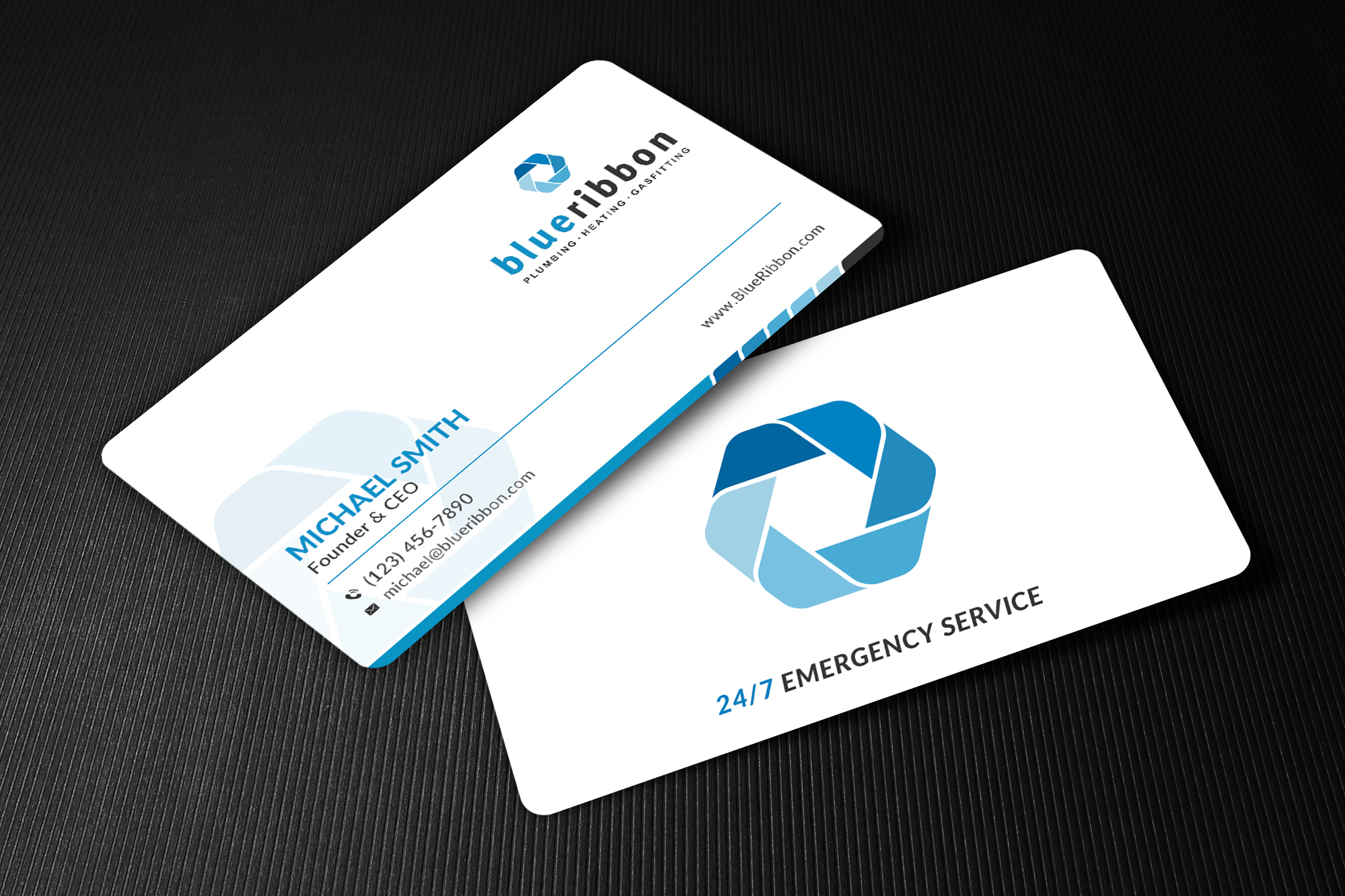 Business Card Design by Sun Moon Graphic Designer for Blue Ribbon Plumbing Heating & Gasfitting Ltd. | Design #30290883
