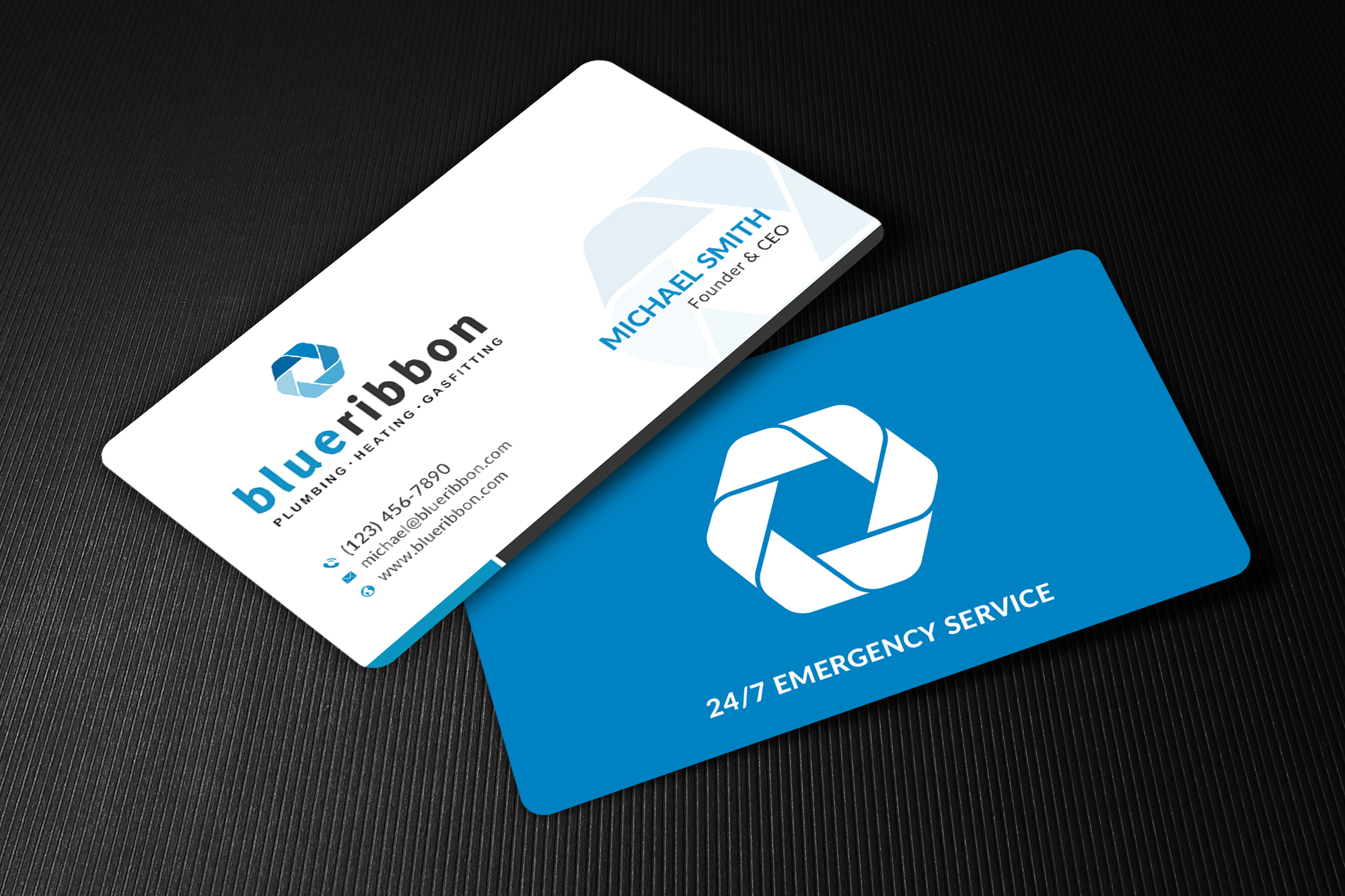 Business Card Design by Sun Moon Graphic Designer for Blue Ribbon Plumbing Heating & Gasfitting Ltd. | Design #30290887