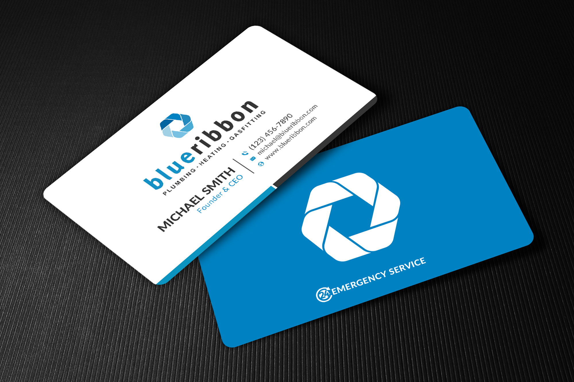 Business Card Design by Sun Moon Graphic Designer for Blue Ribbon Plumbing Heating & Gasfitting Ltd. | Design #30290889