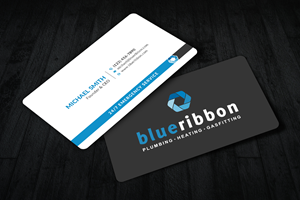 Business Card Design by Sun Moon Graphic Designer for Blue Ribbon Plumbing Heating & Gasfitting Ltd. | Design: #30290901