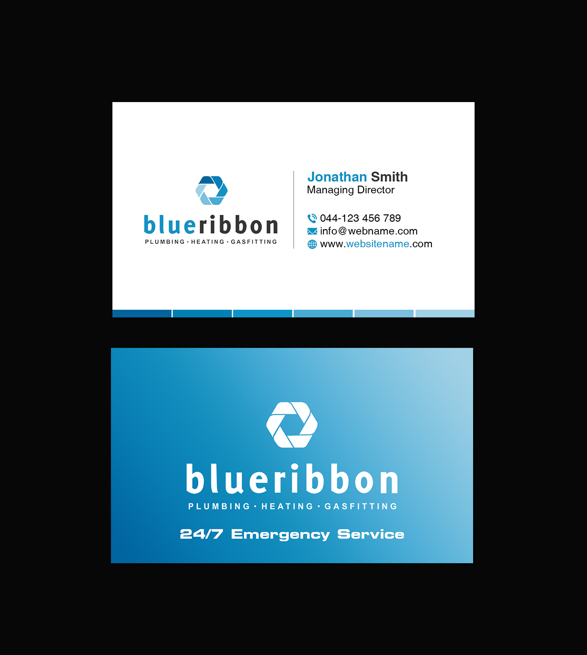 Business Card Design by Creations Box 2015 for Blue Ribbon Plumbing Heating & Gasfitting Ltd. | Design #30292173