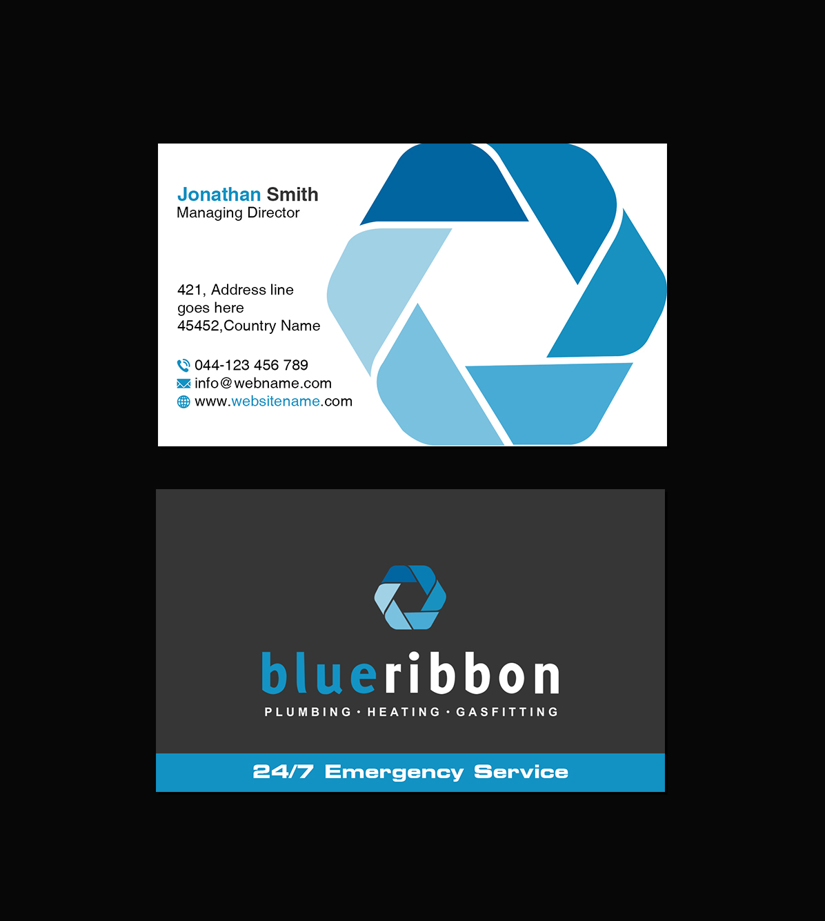 Business Card Design by Creations Box 2015 for Blue Ribbon Plumbing Heating & Gasfitting Ltd. | Design #30292174