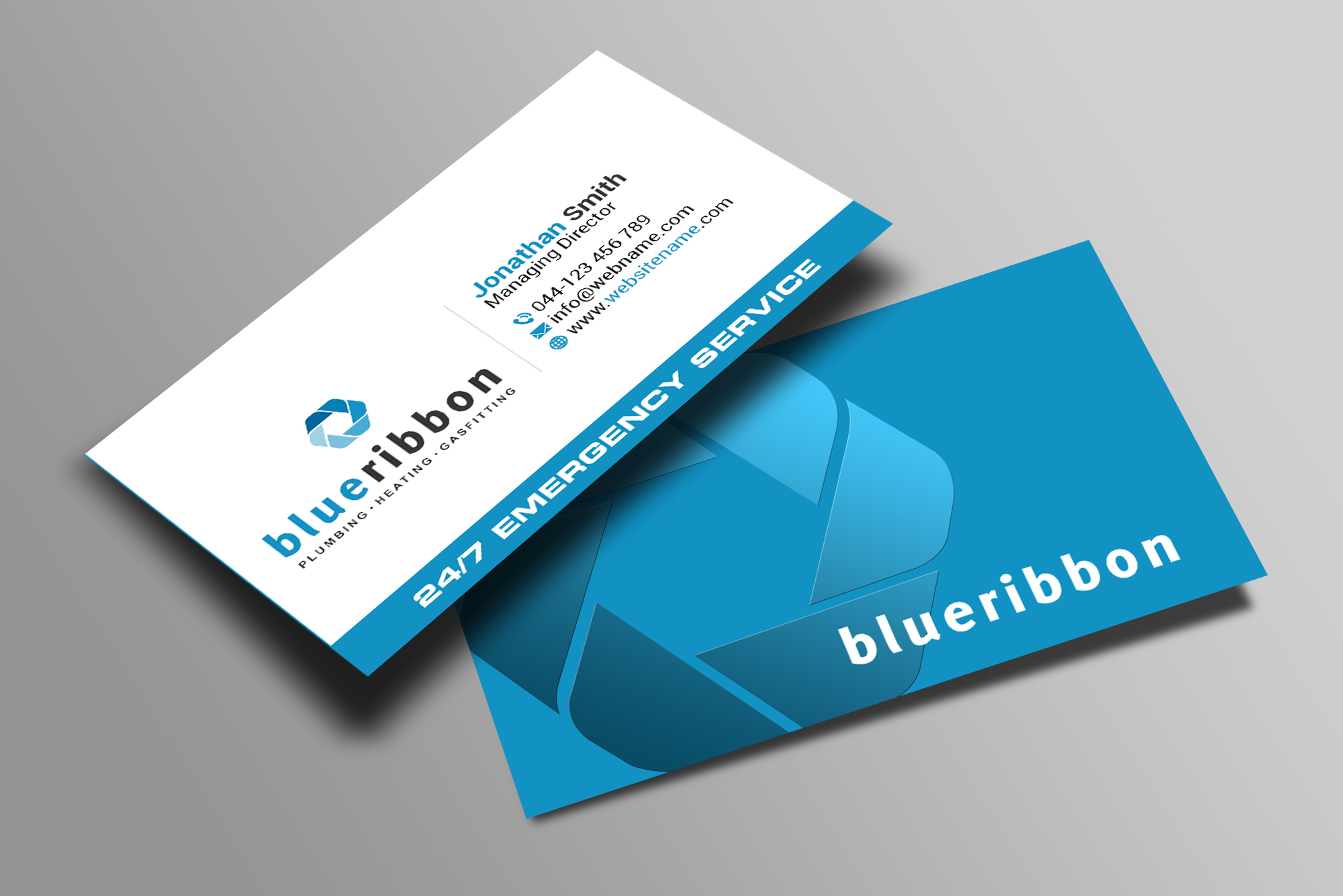 Business Card Design by Creations Box 2015 for Blue Ribbon Plumbing Heating & Gasfitting Ltd. | Design #30292178