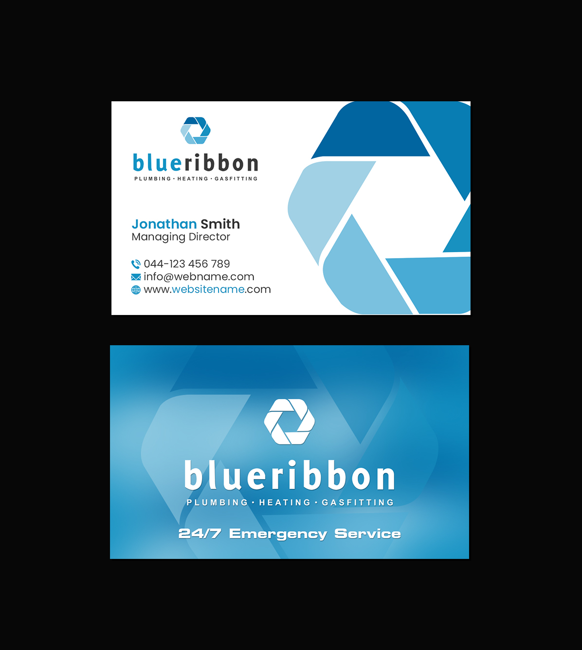 Business Card Design by Creations Box 2015 for Blue Ribbon Plumbing Heating & Gasfitting Ltd. | Design #30292239