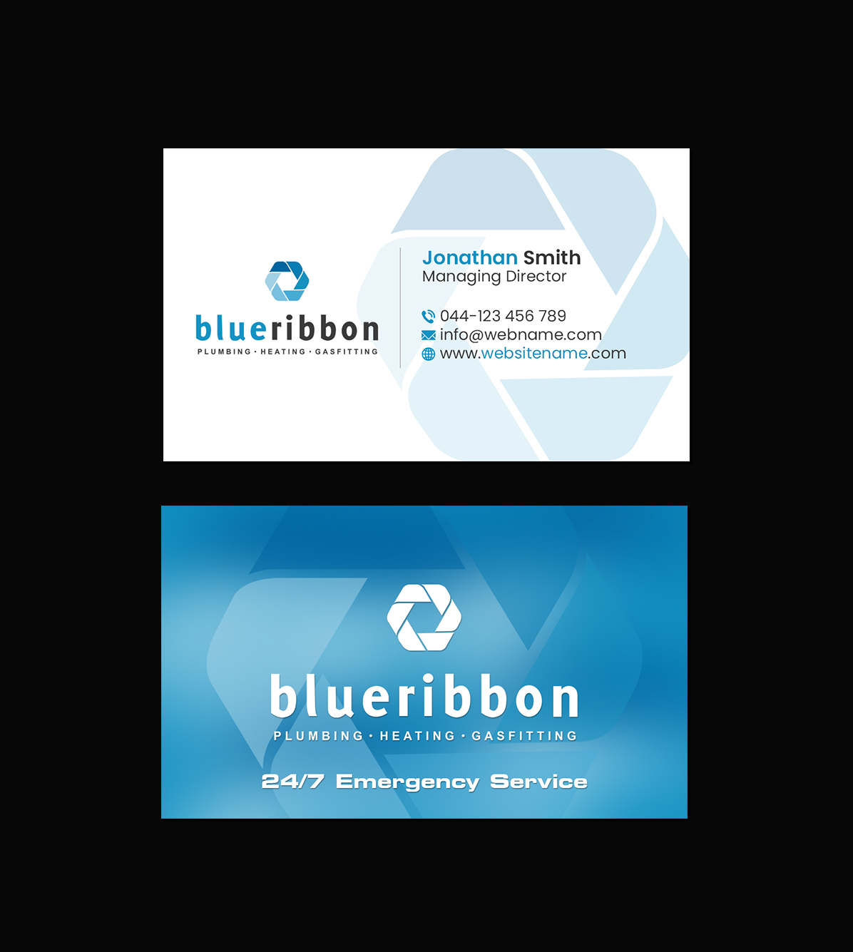Business Card Design by Creations Box 2015 for Blue Ribbon Plumbing Heating & Gasfitting Ltd. | Design #30292243