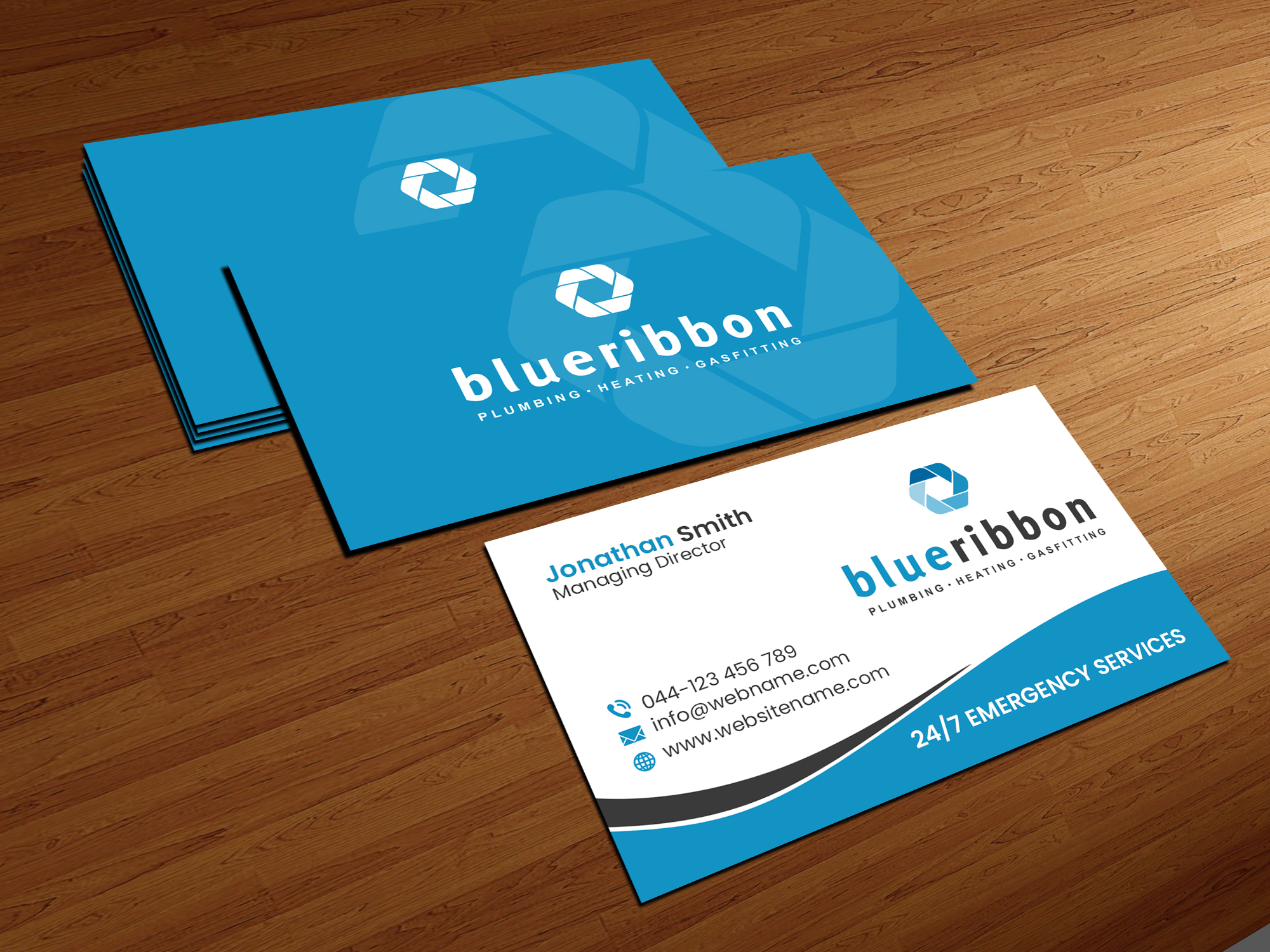 Business Card Design by Creations Box 2015 for Blue Ribbon Plumbing Heating & Gasfitting Ltd. | Design #30292512