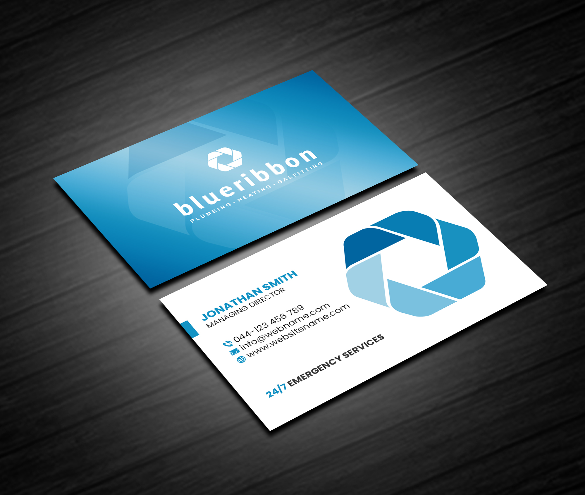 Business Card Design by Creations Box 2015 for Blue Ribbon Plumbing Heating & Gasfitting Ltd. | Design #30292514