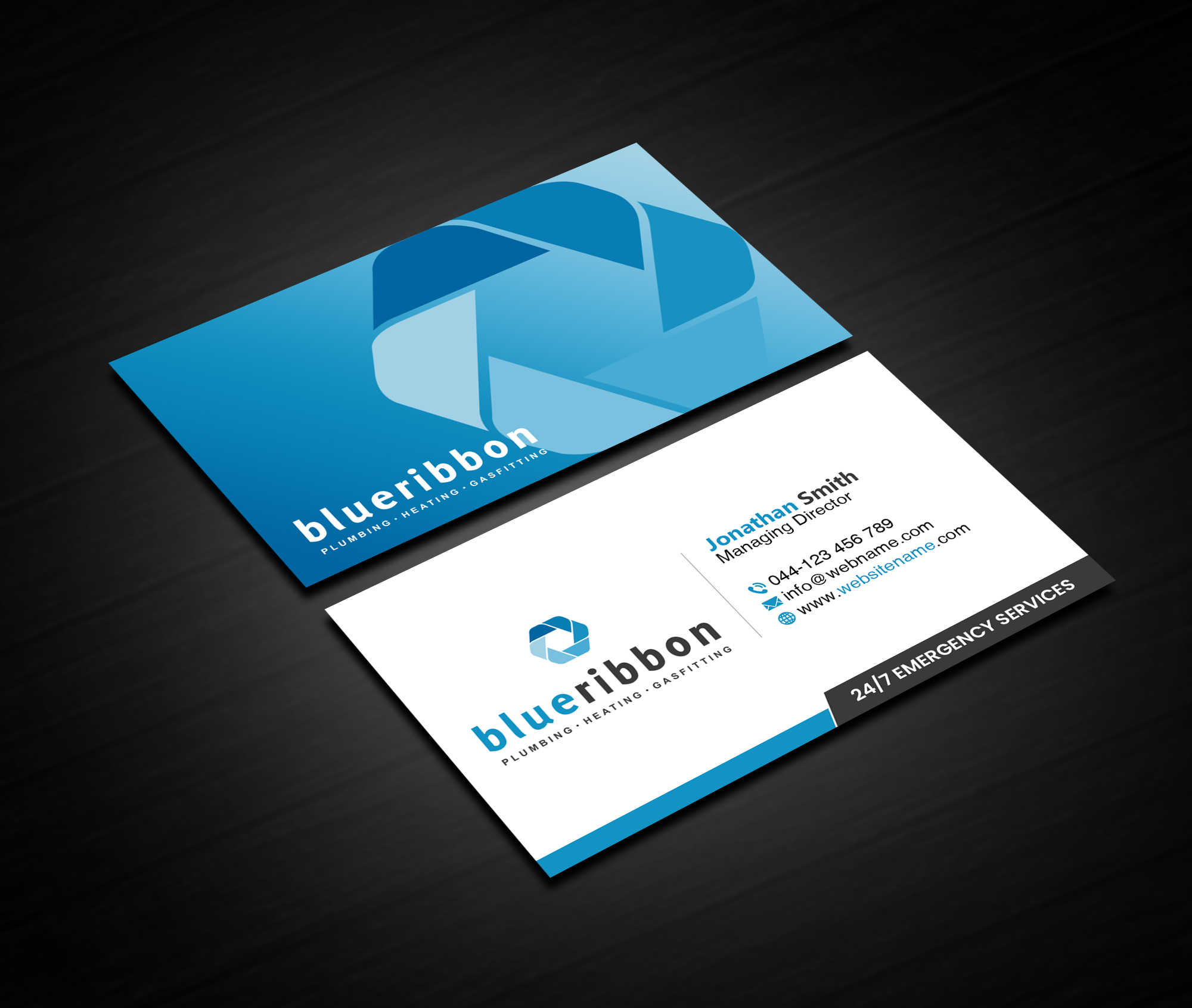 Visitenkarten-Design von Creations Box 2015 für Blue Ribbon Plumbing Heating & Gasfitting Ltd. | Design: #30292518