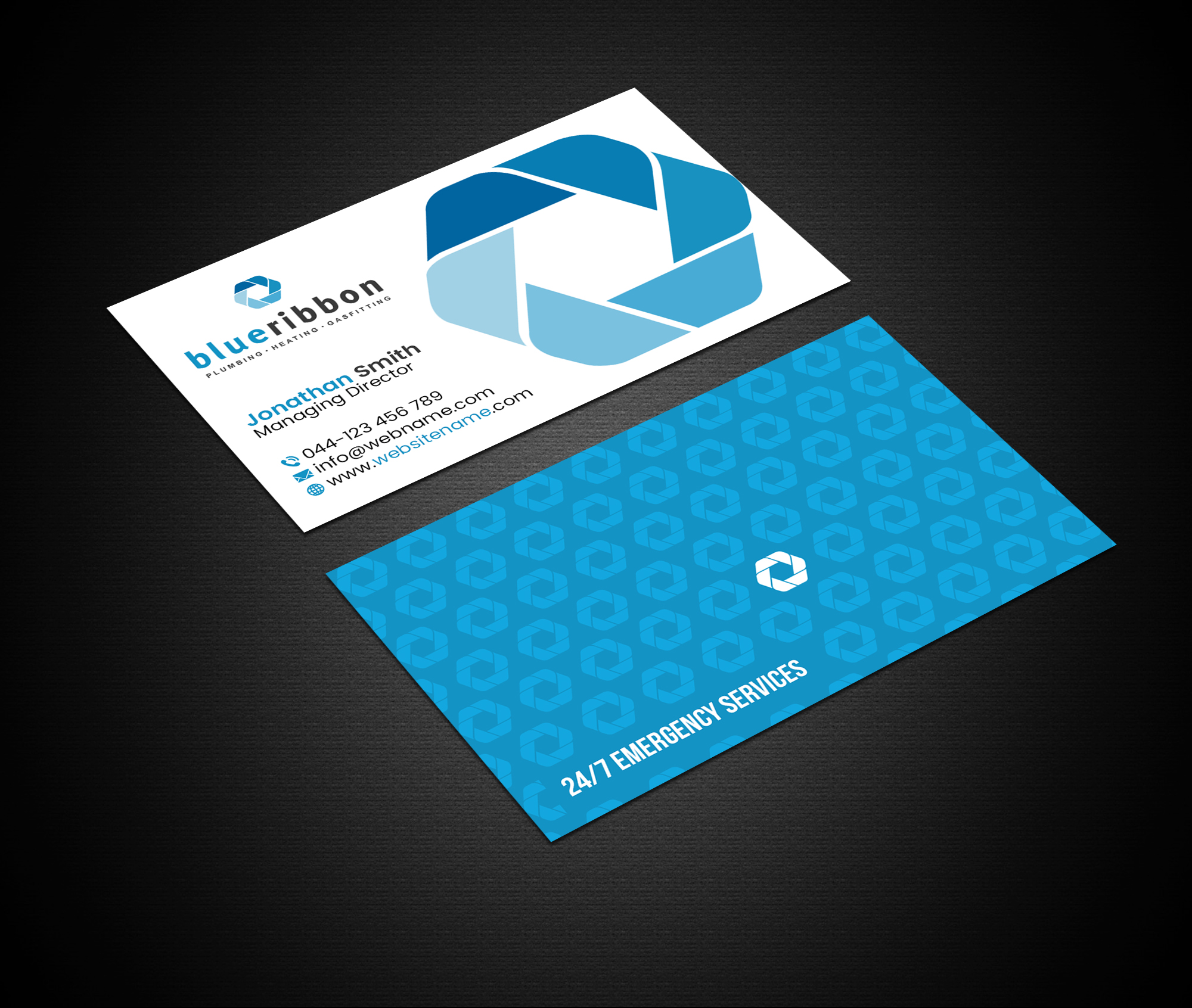 Business Card Design by Creations Box 2015 for Blue Ribbon Plumbing Heating & Gasfitting Ltd. | Design #30292519