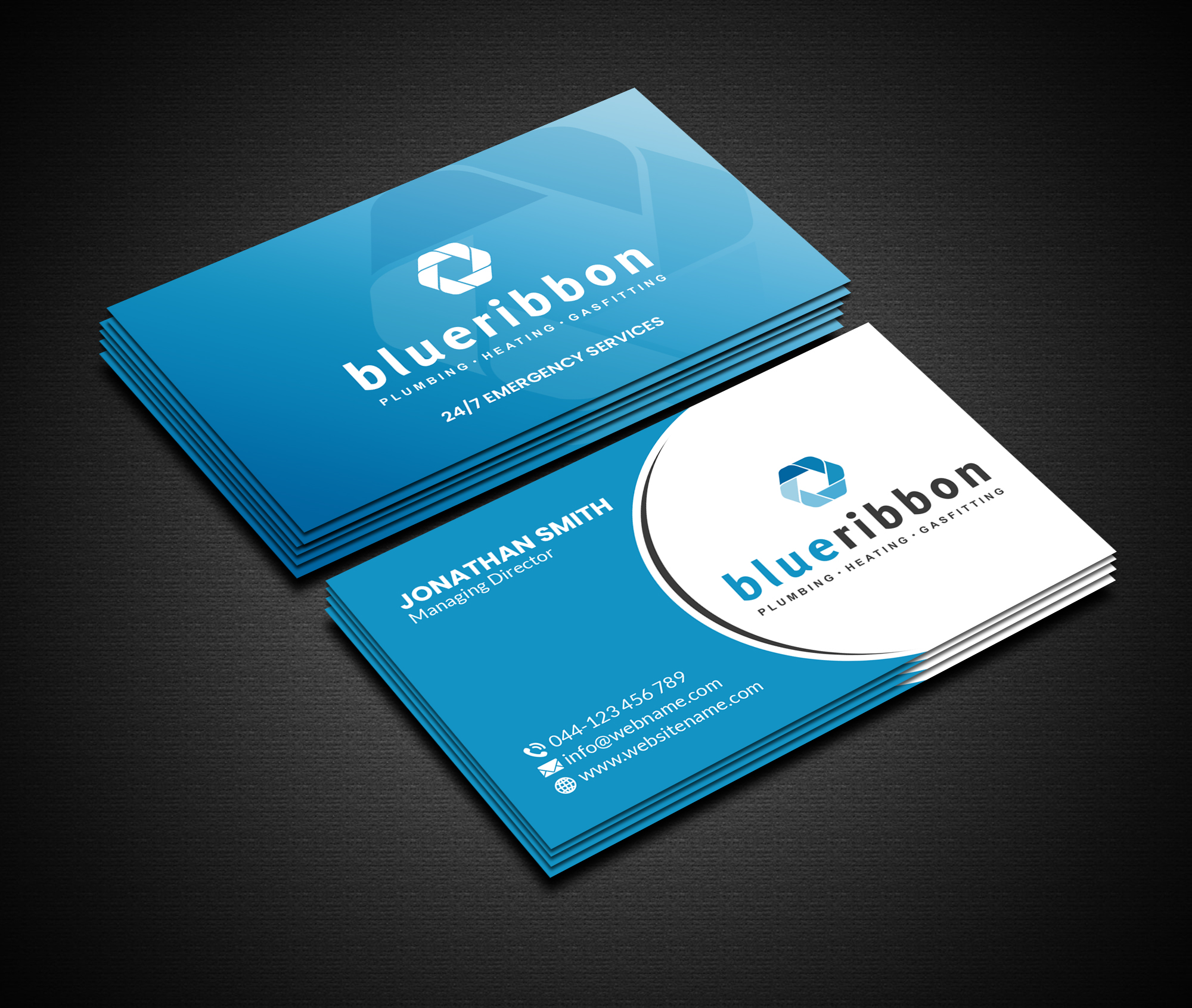 Business Card Design by Creations Box 2015 for Blue Ribbon Plumbing Heating & Gasfitting Ltd. | Design #30292521