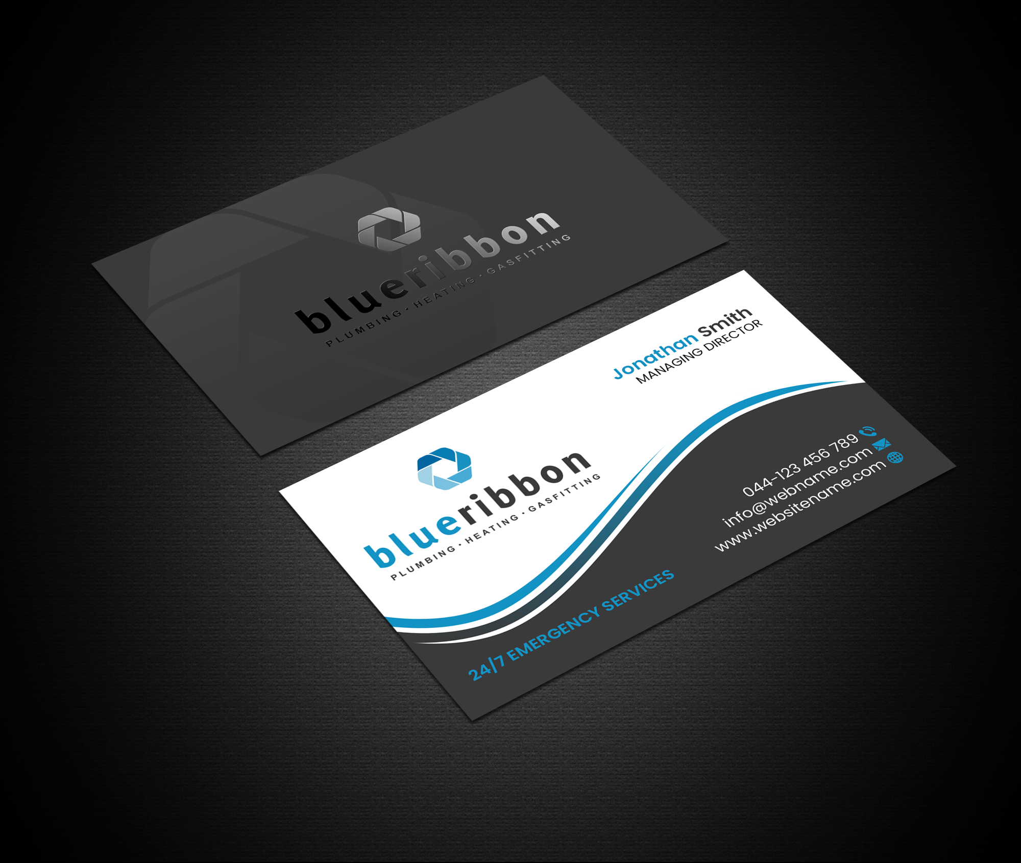Business Card Design by Creations Box 2015 for Blue Ribbon Plumbing Heating & Gasfitting Ltd. | Design #30292524