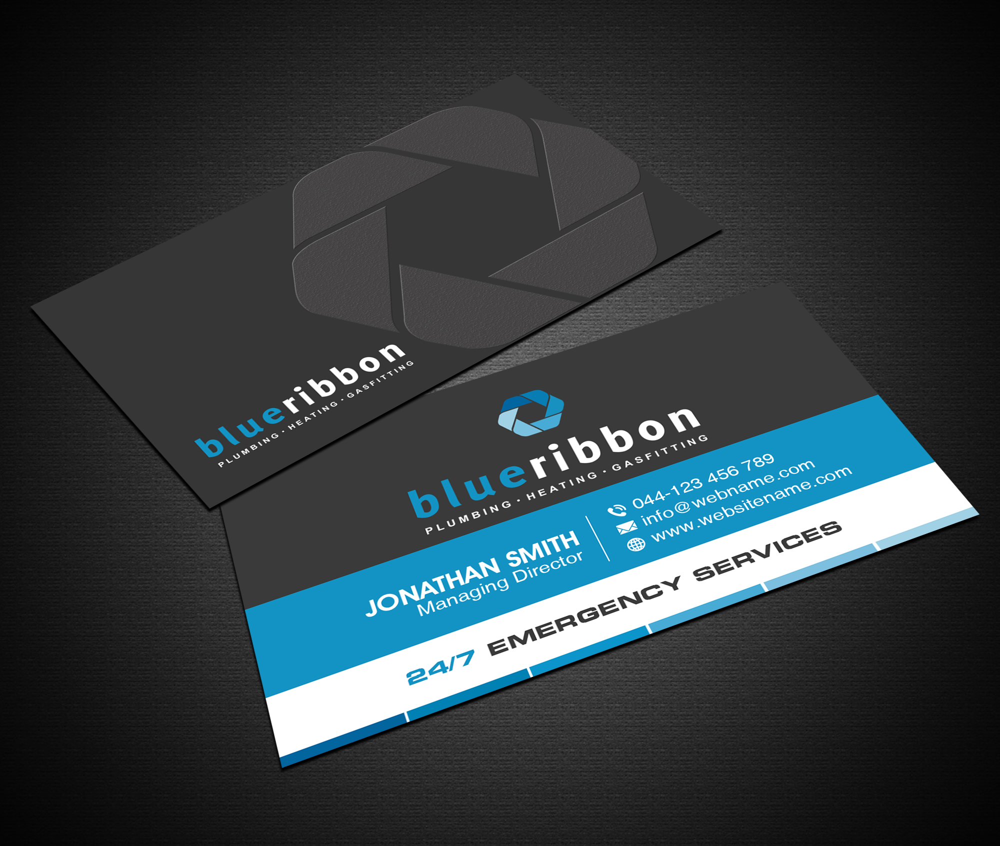 Business Card Design by Creations Box 2015 for Blue Ribbon Plumbing Heating & Gasfitting Ltd. | Design #30292525