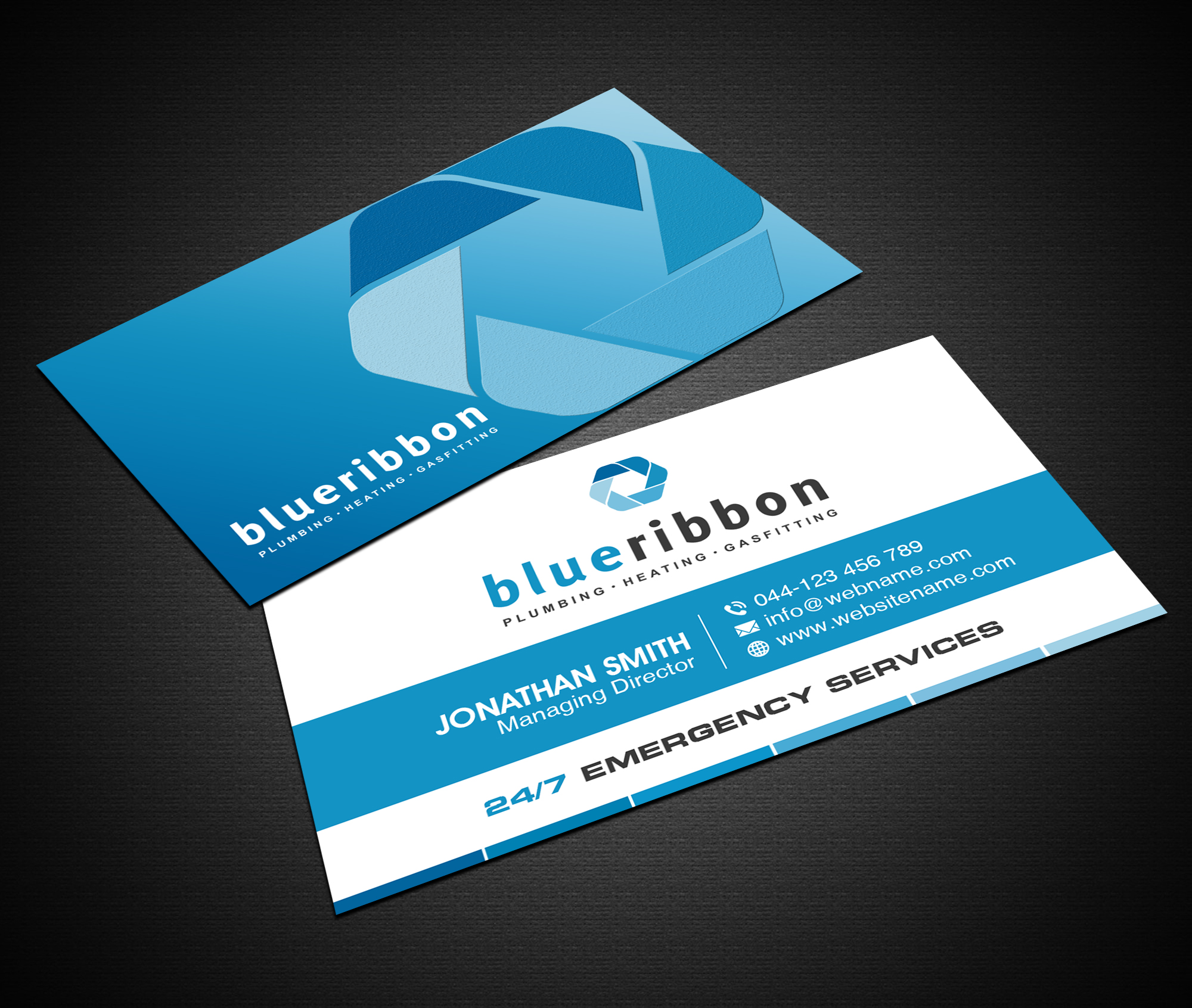 Business Card Design by Creations Box 2015 for Blue Ribbon Plumbing Heating & Gasfitting Ltd. | Design #30292526