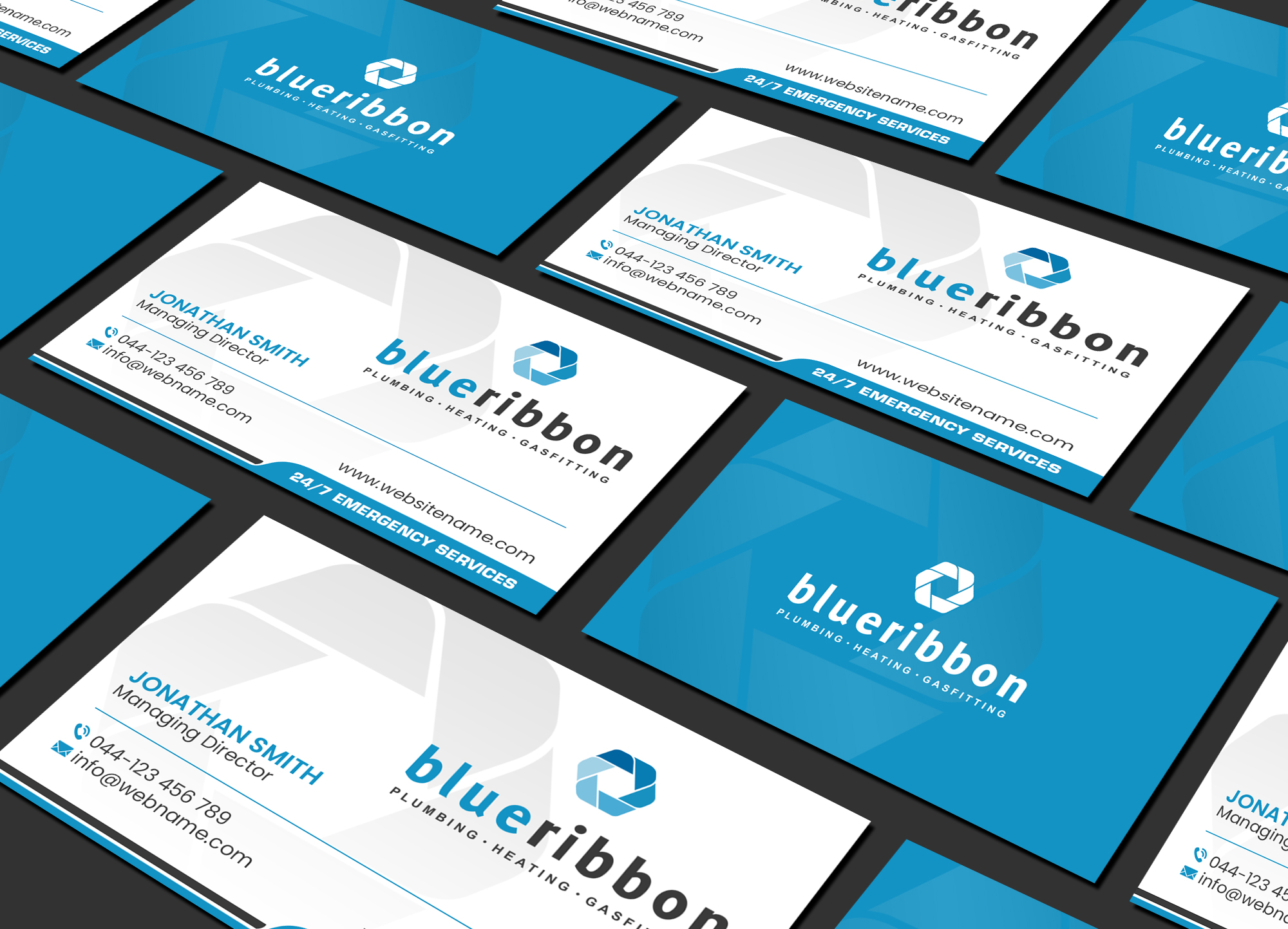 Business Card Design by Creations Box 2015 for Blue Ribbon Plumbing Heating & Gasfitting Ltd. | Design #30292528