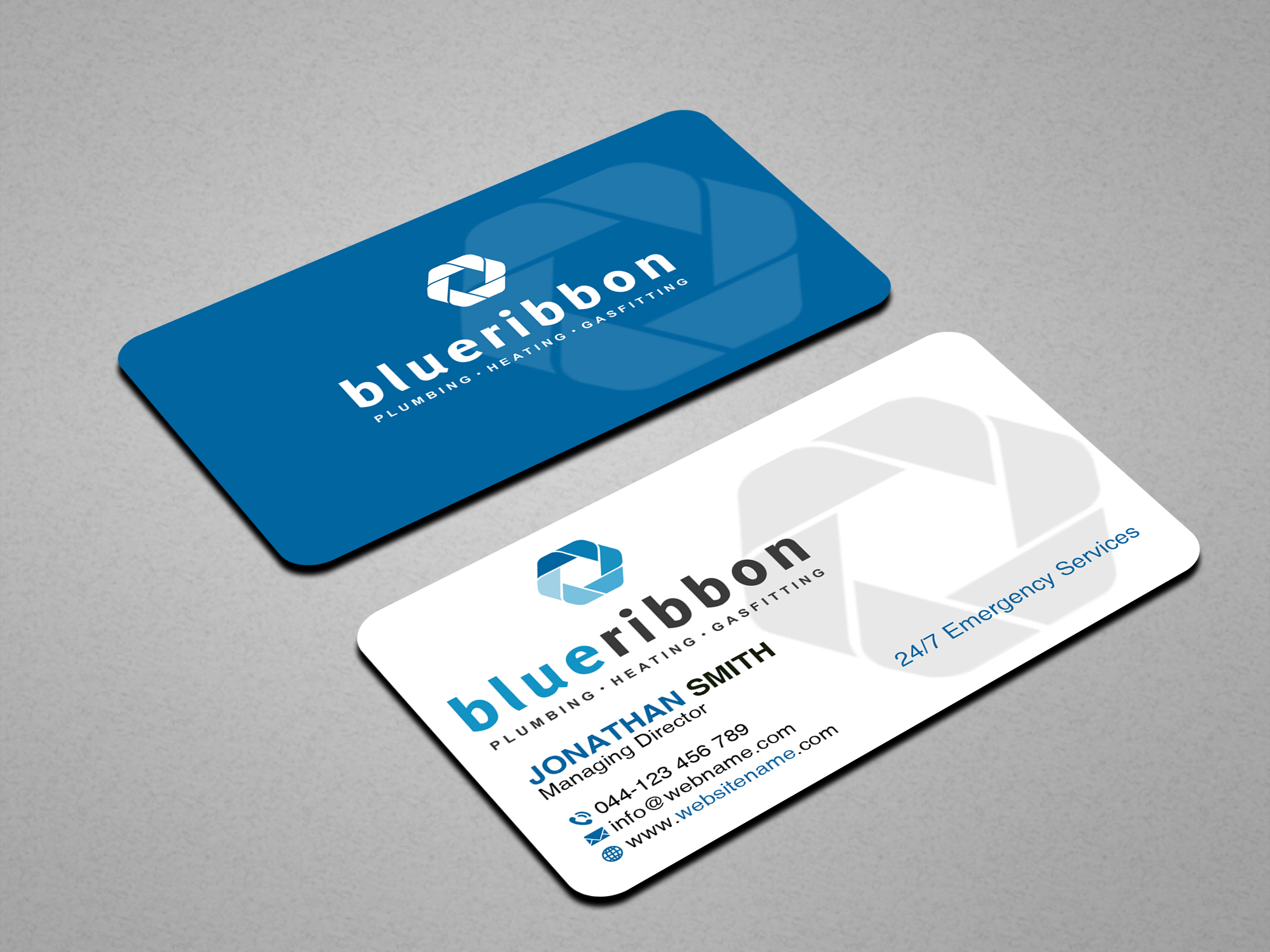 Business Card Design by Creations Box 2015 for Blue Ribbon Plumbing Heating & Gasfitting Ltd. | Design #30292562