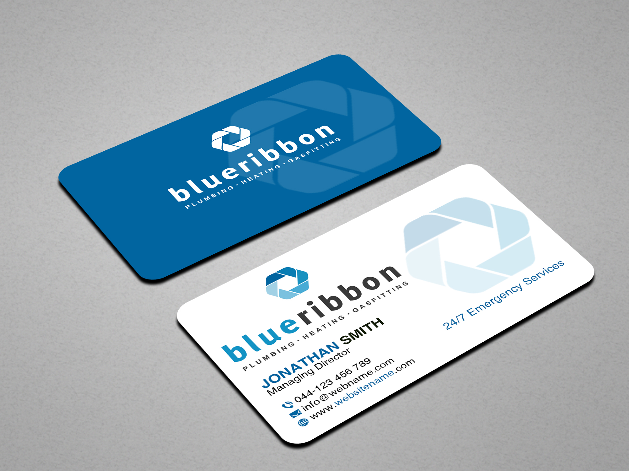 Business Card Design by Creations Box 2015 for Blue Ribbon Plumbing Heating & Gasfitting Ltd. | Design #30292563