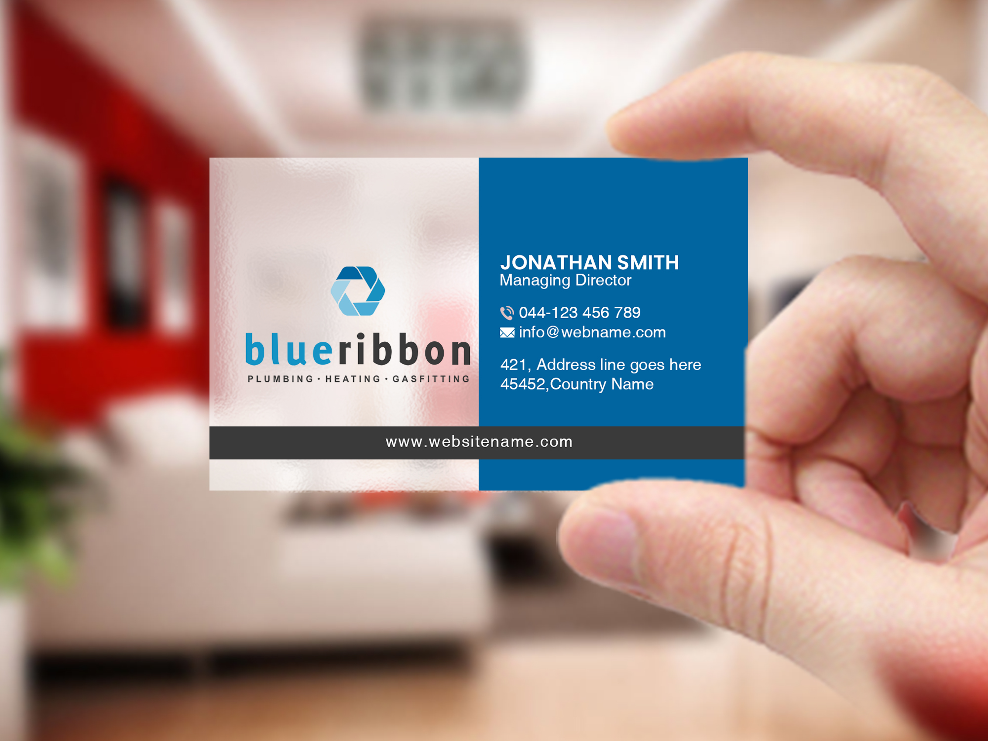 Diseño de Tarjeta de Presentación por Creations Box 2015 para Blue Ribbon Plumbing Heating & Gasfitting Ltd. | Diseño #30292564