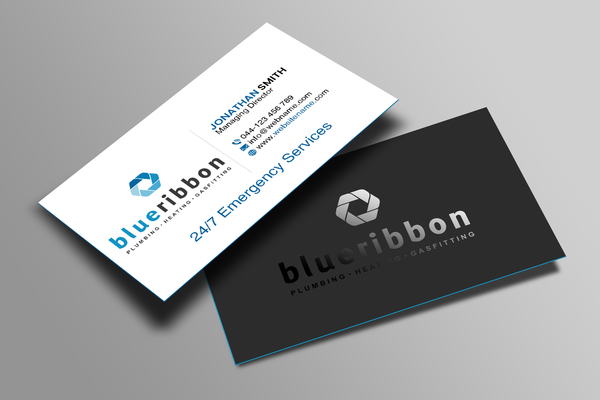 Business Card Design by Creations Box 2015 for Blue Ribbon Plumbing Heating & Gasfitting Ltd. | Design #30292568