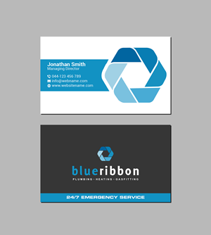Business Card Design by Creations Box 2015 for Blue Ribbon Plumbing Heating & Gasfitting Ltd. | Design: #30301699