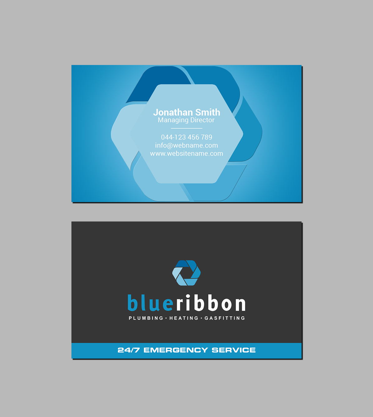 Business Card Design by Creations Box 2015 for Blue Ribbon Plumbing Heating & Gasfitting Ltd. | Design #30301700