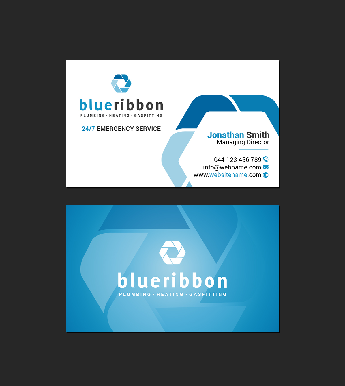 Business Card Design by Creations Box 2015 for Blue Ribbon Plumbing Heating & Gasfitting Ltd. | Design #30301702