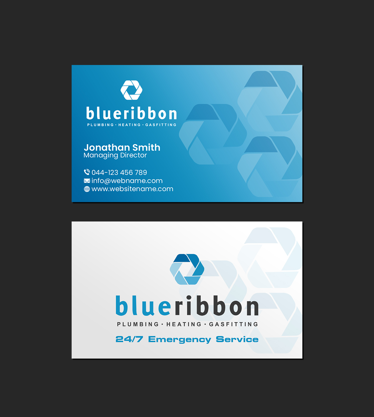 Business Card Design by Creations Box 2015 for Blue Ribbon Plumbing Heating & Gasfitting Ltd. | Design #30301703
