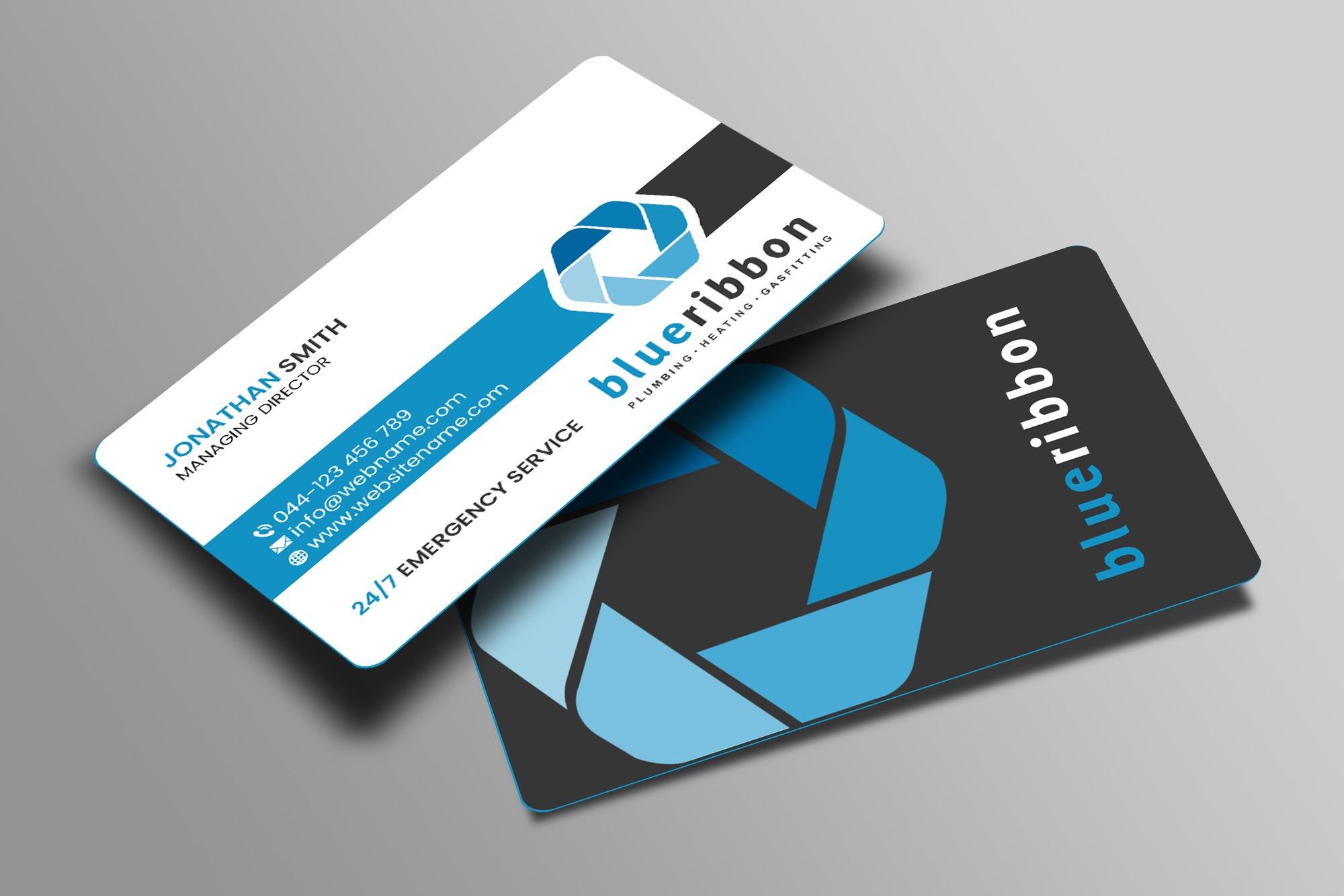 Business Card Design by Creations Box 2015 for Blue Ribbon Plumbing Heating & Gasfitting Ltd. | Design #30301708