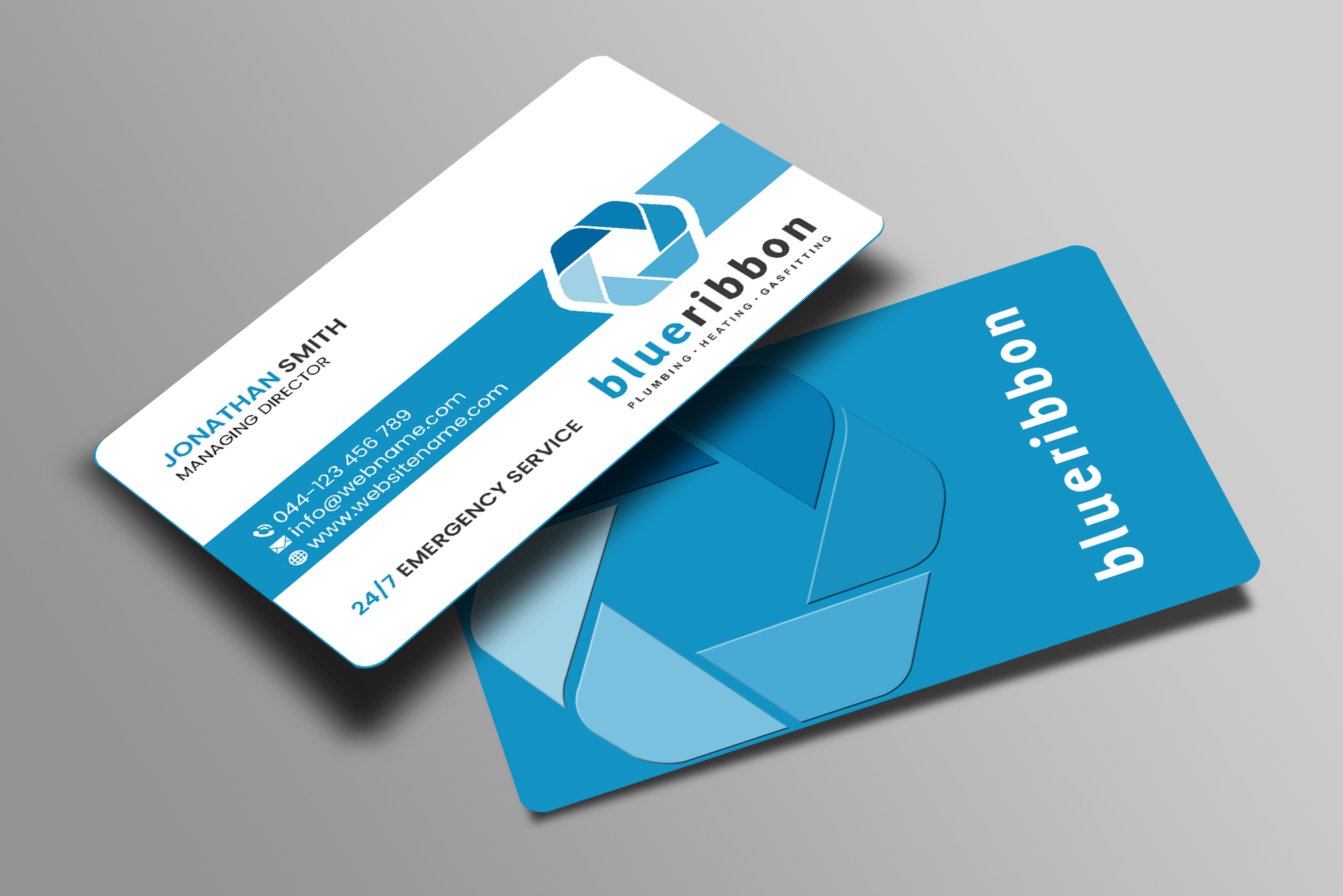 Business Card Design by Creations Box 2015 for Blue Ribbon Plumbing Heating & Gasfitting Ltd. | Design #30301709