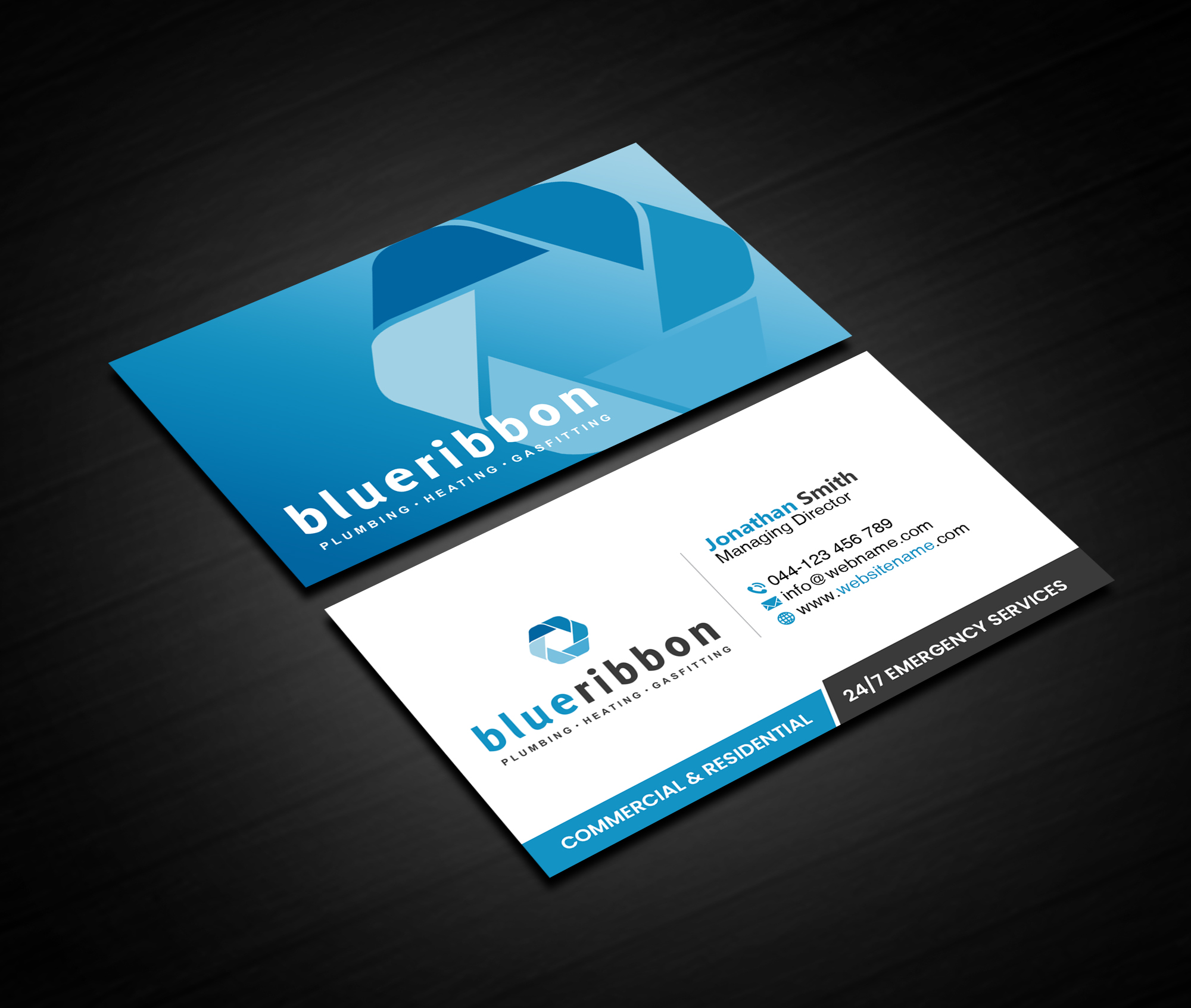 Business Card Design by Creations Box 2015 for Blue Ribbon Plumbing Heating & Gasfitting Ltd. | Design #30372451
