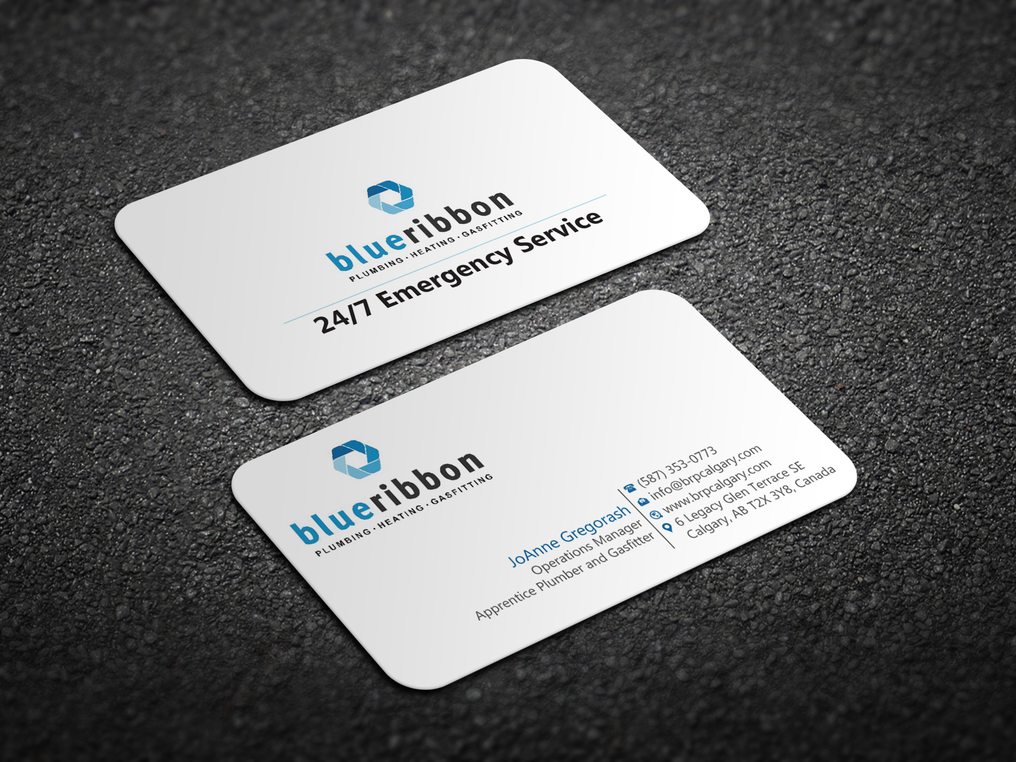 Business Card Design by Magic of Art for Blue Ribbon Plumbing Heating & Gasfitting Ltd. | Design #30290481