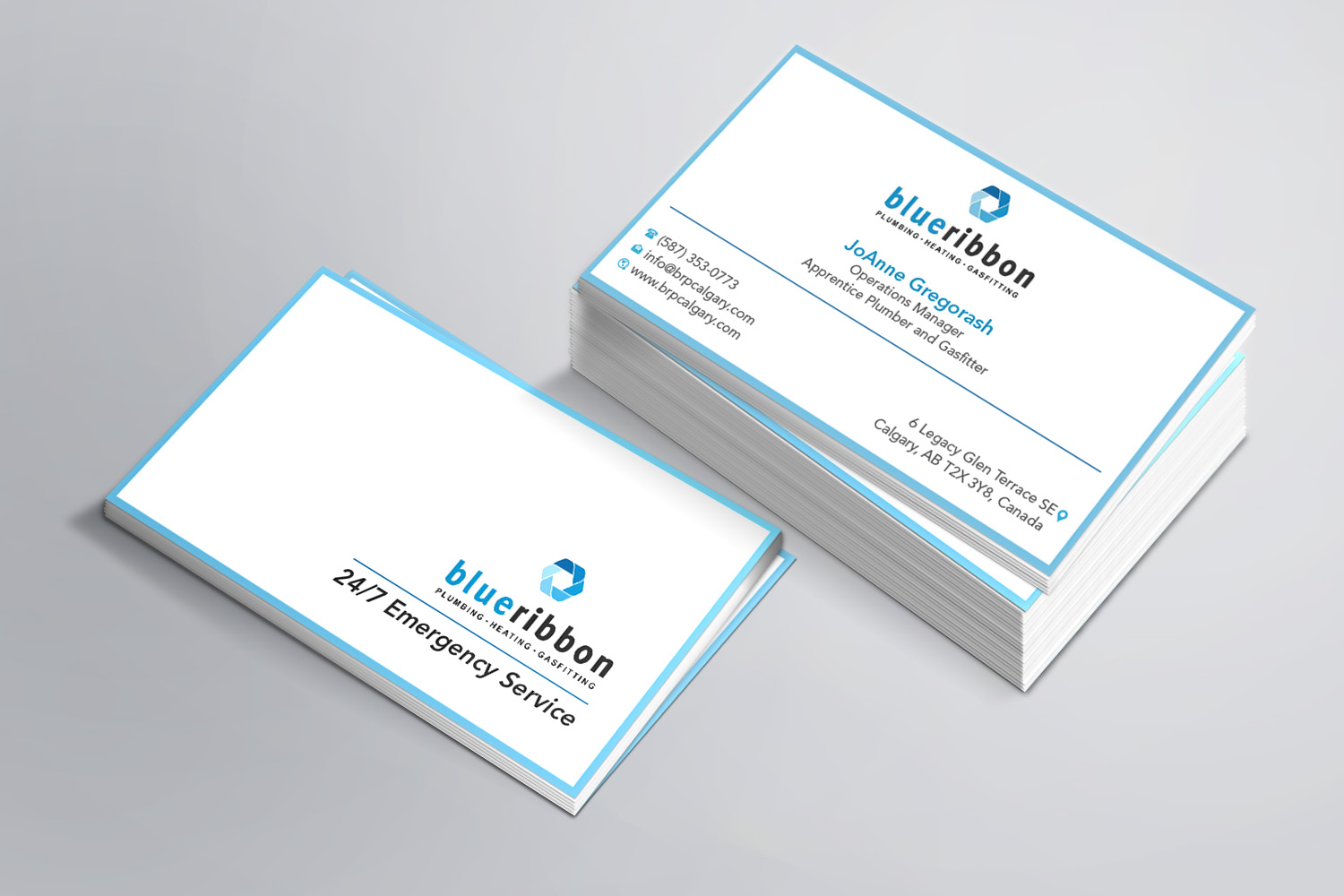 Business Card Design by Magic of Art for Blue Ribbon Plumbing Heating & Gasfitting Ltd. | Design #30290483