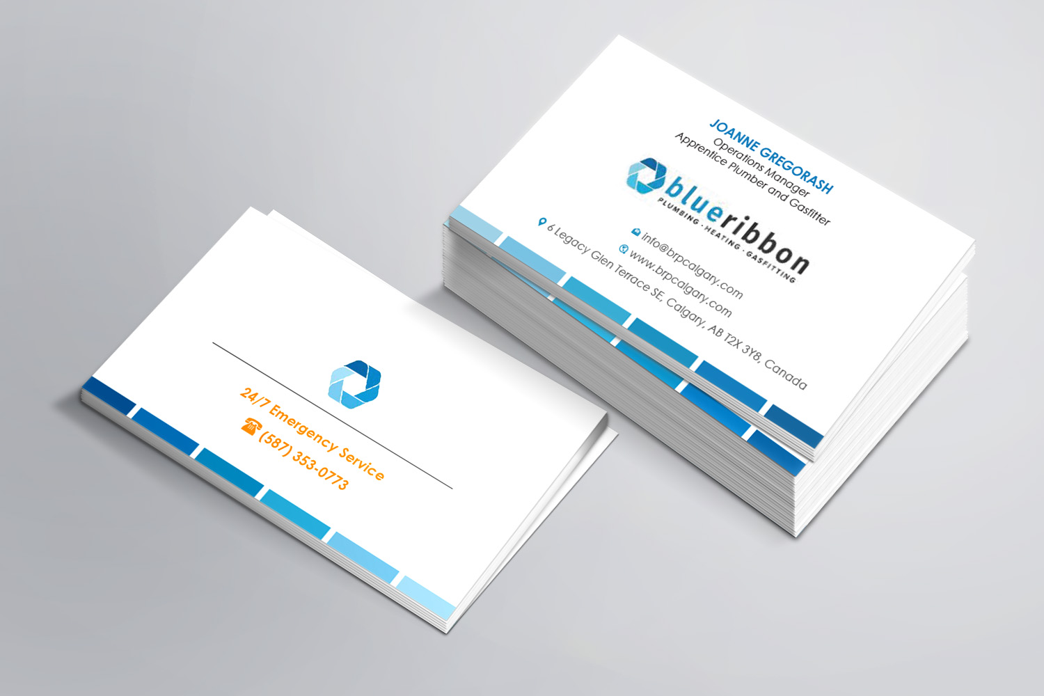 Business Card Design by Magic of Art for Blue Ribbon Plumbing Heating & Gasfitting Ltd. | Design #30290484