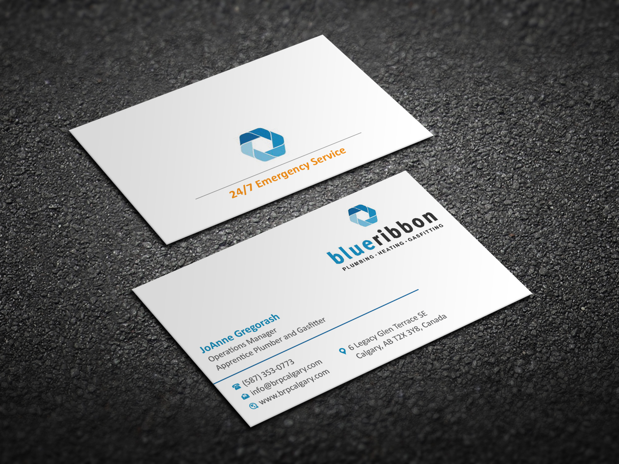 Business Card Design by Magic of Art for Blue Ribbon Plumbing Heating & Gasfitting Ltd. | Design #30290563