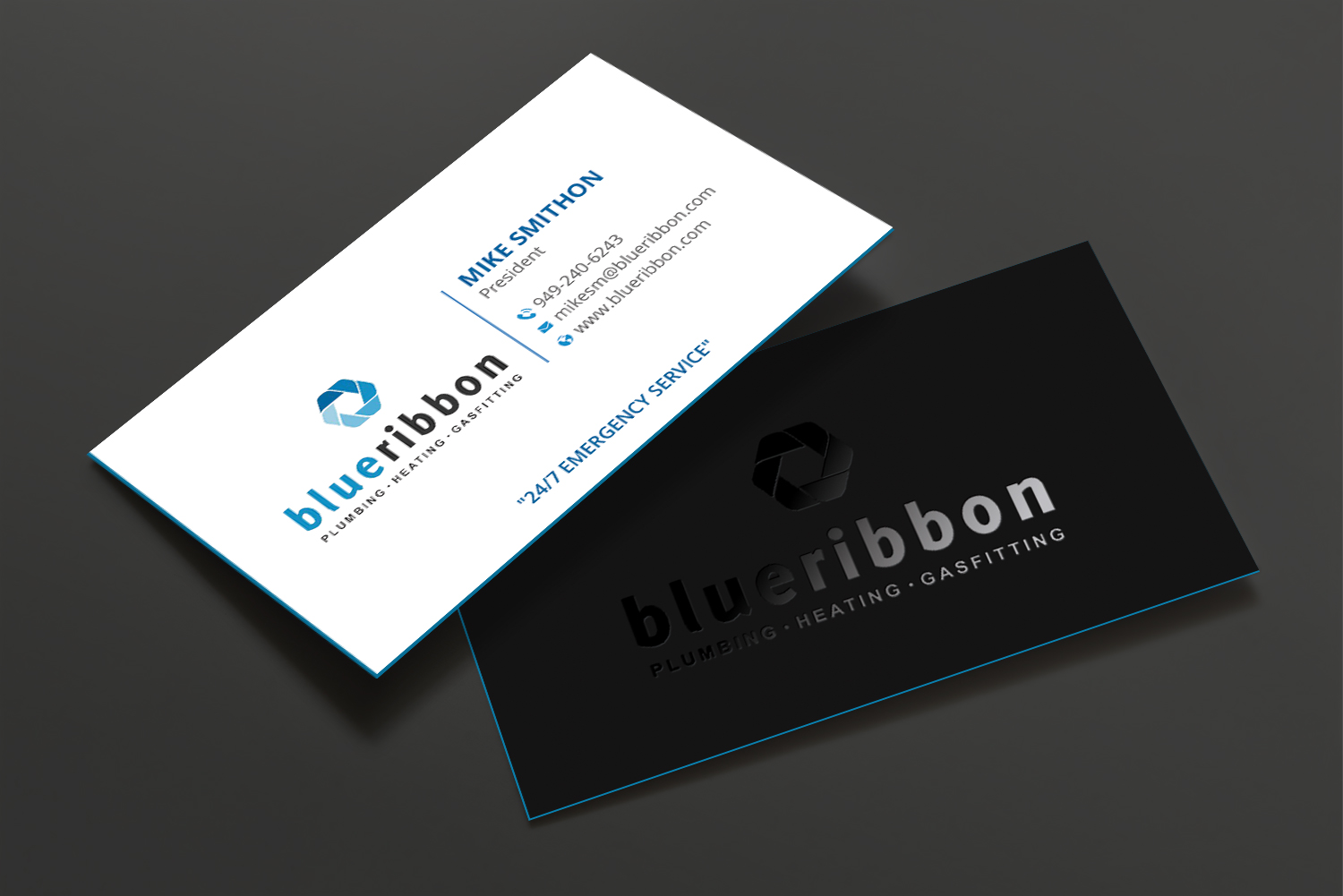 Business Card Design by DesignShout for Blue Ribbon Plumbing Heating & Gasfitting Ltd. | Design #30291625