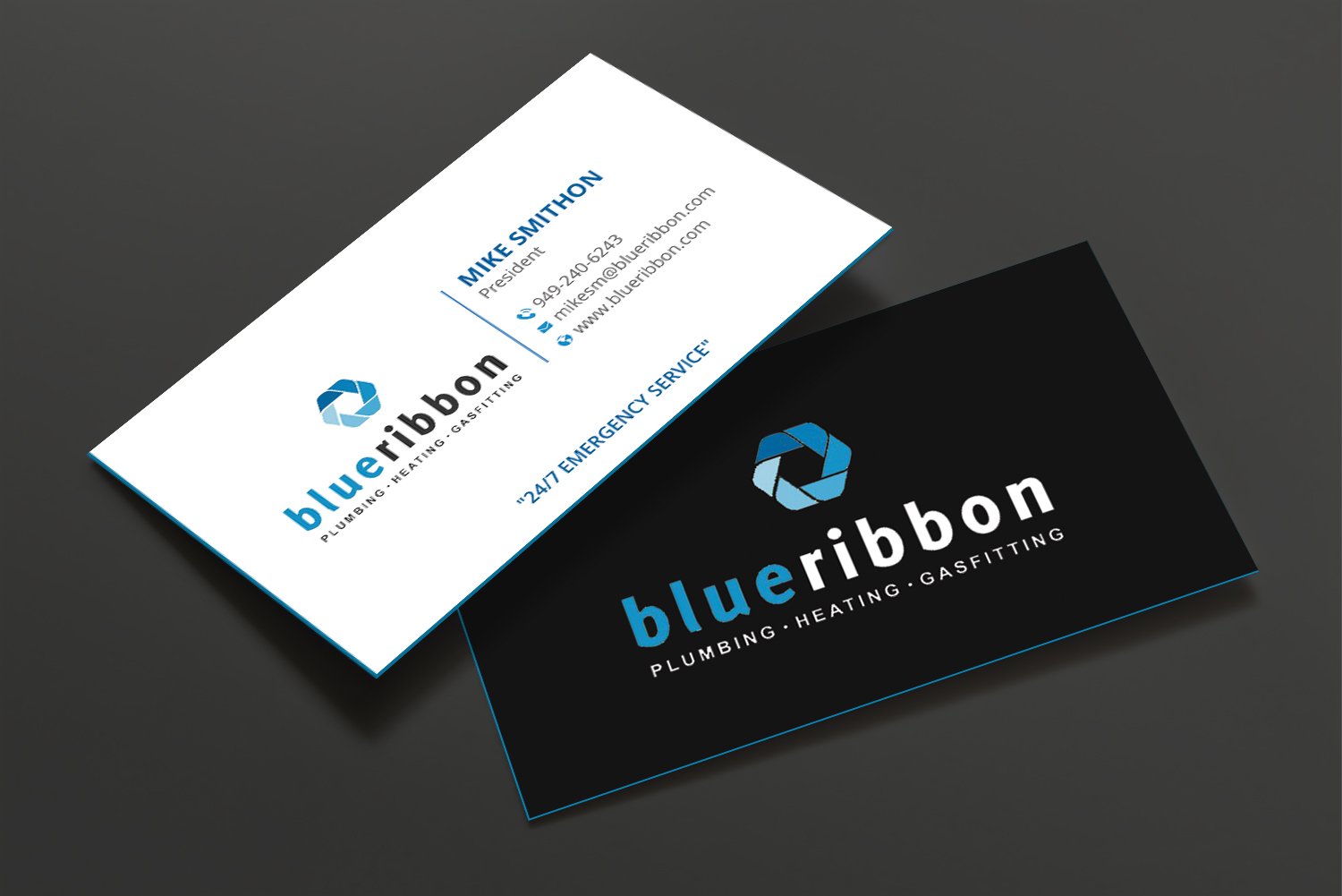 Business Card Design by DesignShout for Blue Ribbon Plumbing Heating & Gasfitting Ltd. | Design #30291626