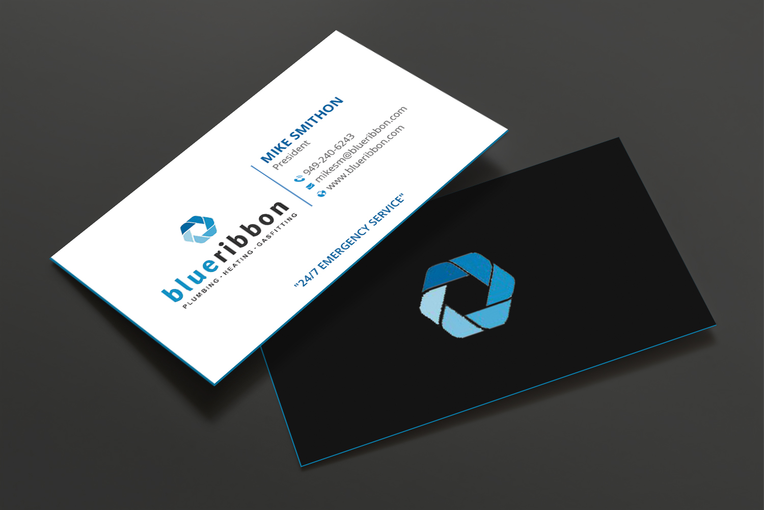 Business Card Design by DesignShout for Blue Ribbon Plumbing Heating & Gasfitting Ltd. | Design #30291627