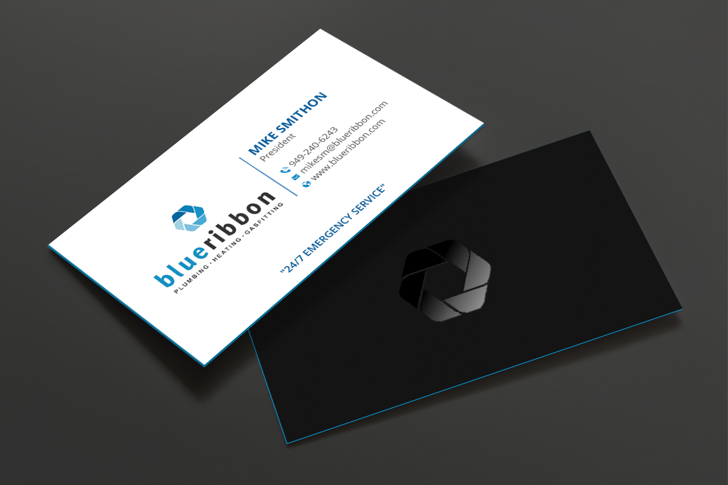 Business Card Design by DesignShout for Blue Ribbon Plumbing Heating & Gasfitting Ltd. | Design #30291629