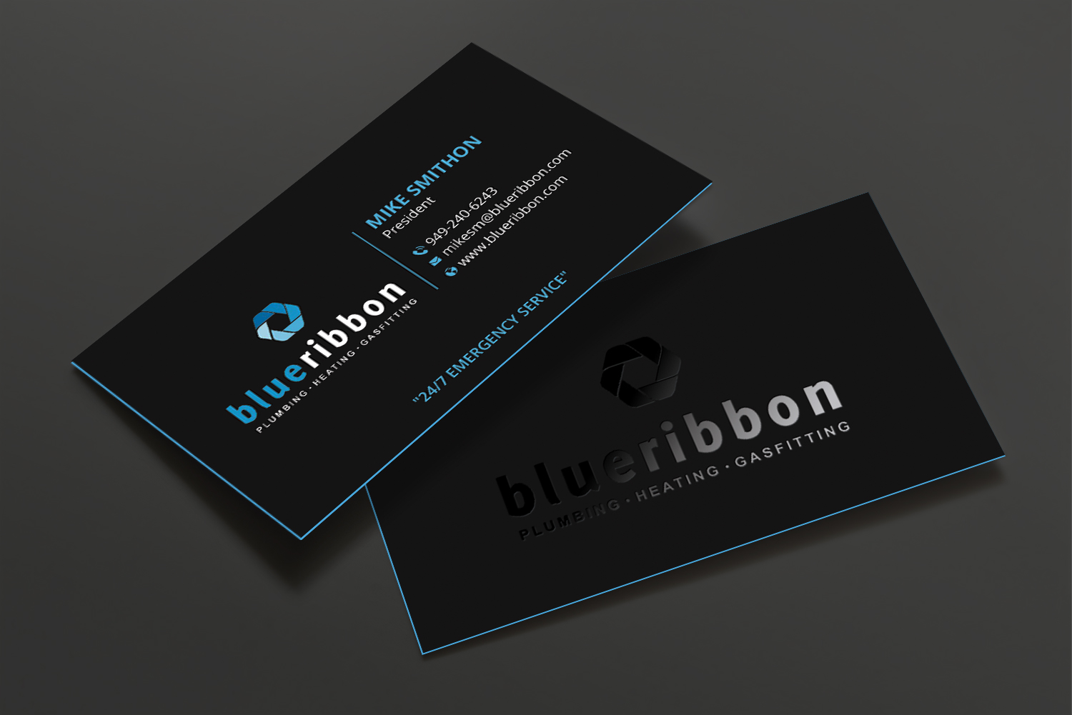 Business Card Design by DesignShout for Blue Ribbon Plumbing Heating & Gasfitting Ltd. | Design #30291648
