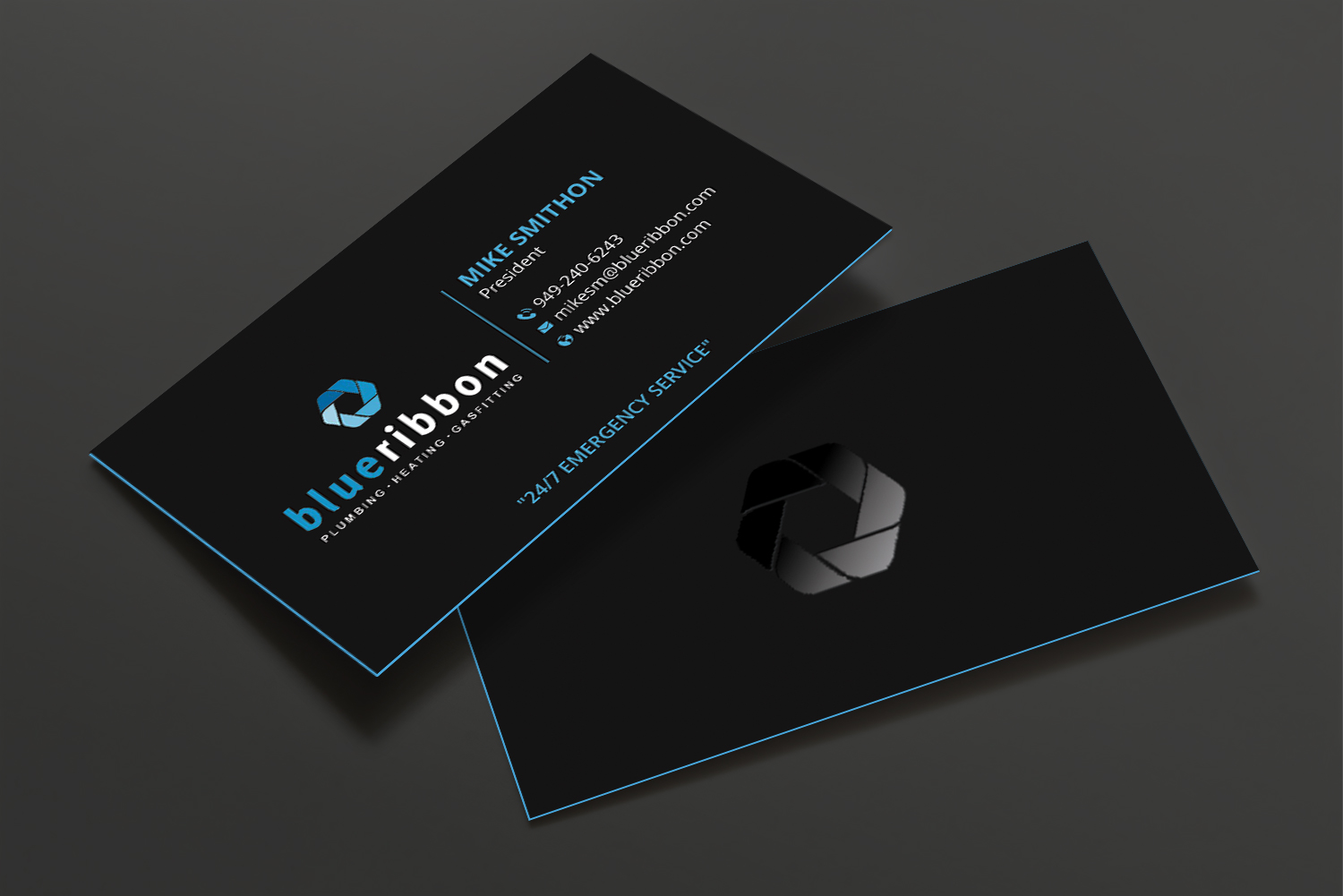 Business Card Design by DesignShout for Blue Ribbon Plumbing Heating & Gasfitting Ltd. | Design #30291649